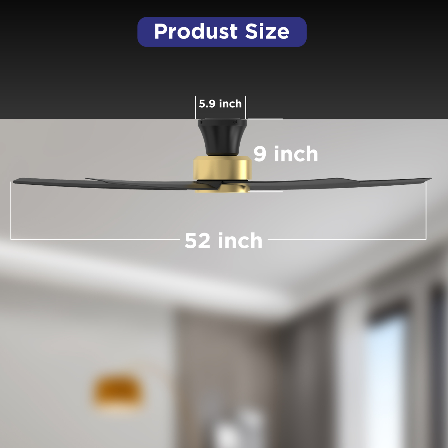 TALOYA 52 inch Ceiling Fans with Lights and Remote,Ultra Silent low profile Ceiling Fan with Three Color Temperature and Dimmable Light with Reversible Blades Black Gold