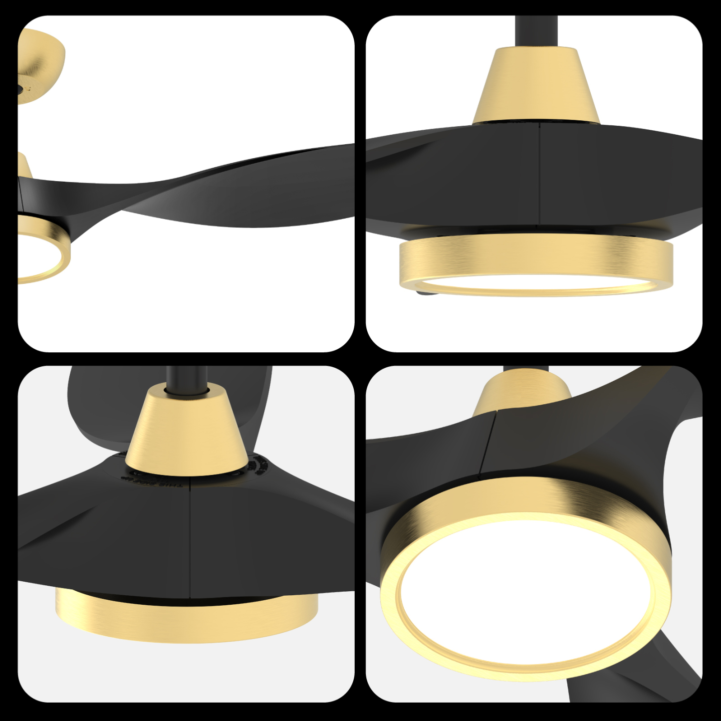 TALOYA 52 Inch Ceiling Fan with Led Light Remote Control Flush Mount Low Profile for Bedroom Farmhouse Patio Living Room Kitchen Dining Room,DC Motor,Reversible,Black+Gold