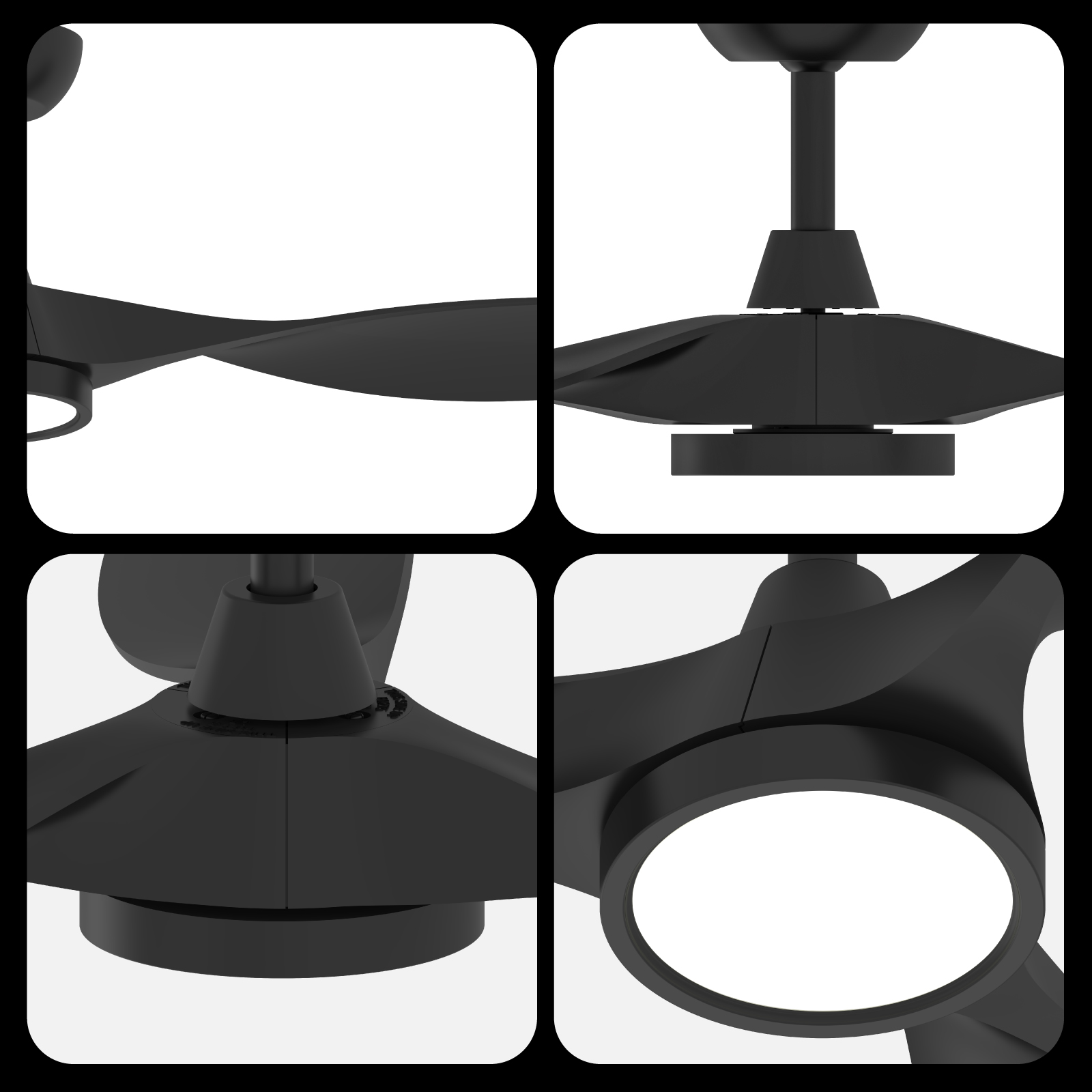  Ceiling Fans with Lights,Large Airflow 52inch Modern Ceiling Fan with Quite Reversible DC Motor 3 Color Temperature LED Light (Black)