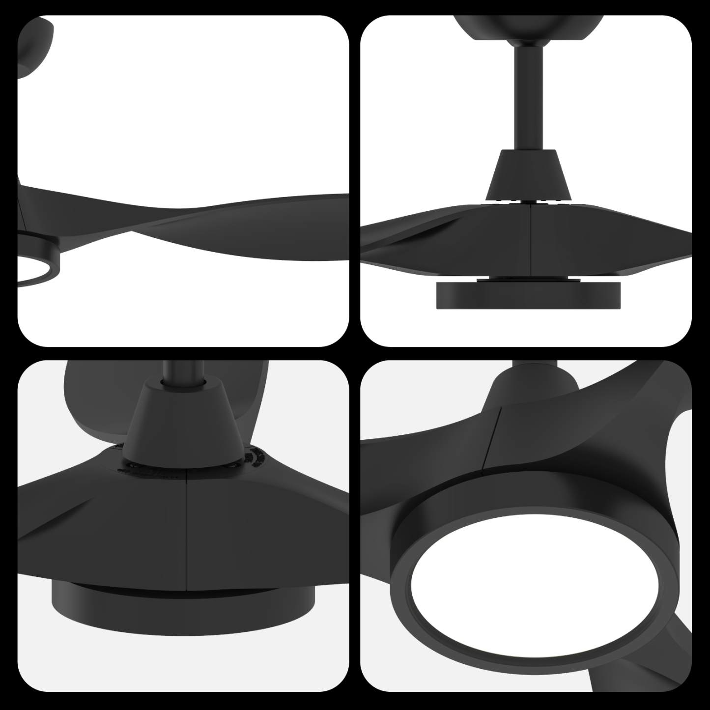  Ceiling Fans with Lights,Large Airflow 52inch Modern Ceiling Fan with Quite Reversible DC Motor 3 Color Temperature LED Light (Black)
