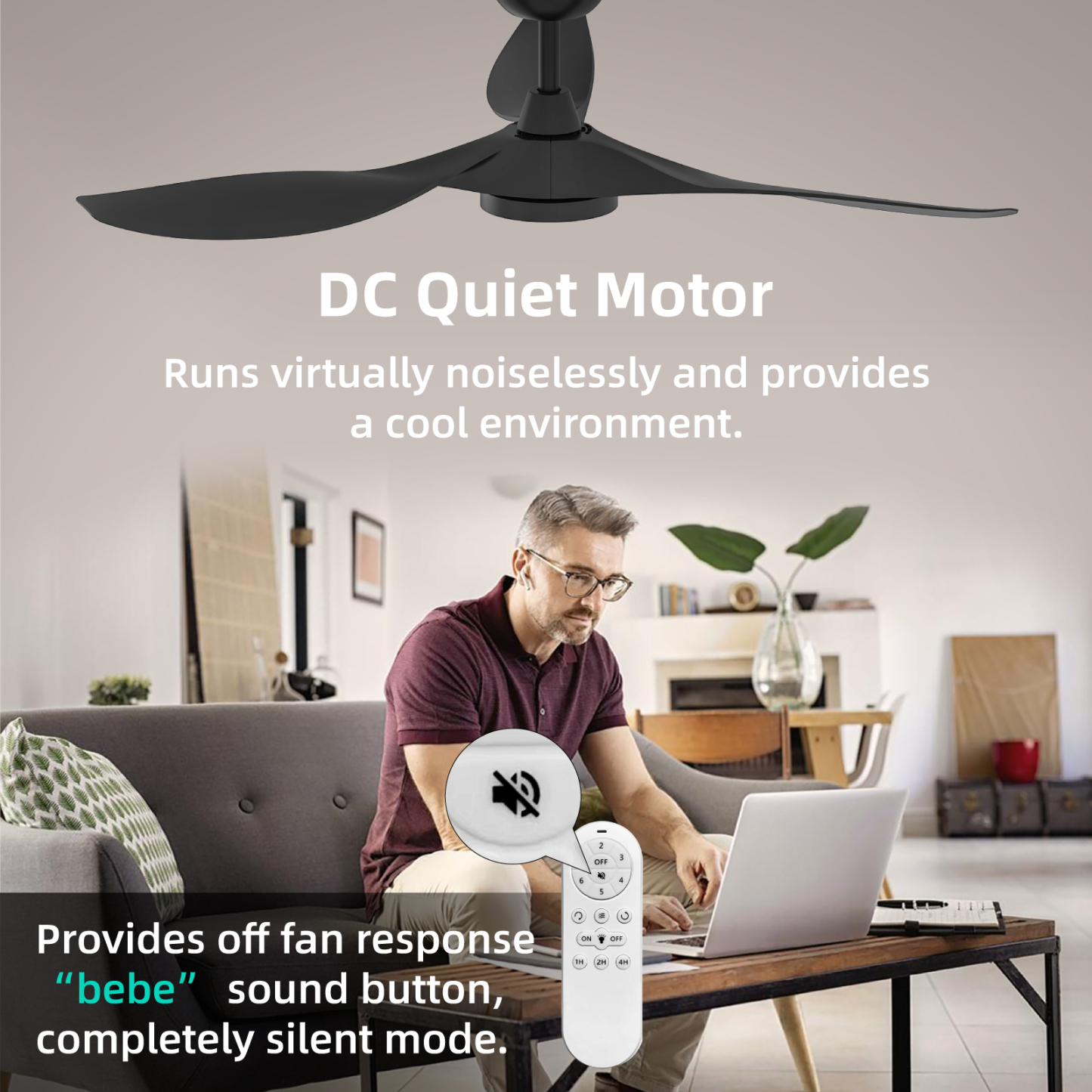  Ceiling Fans with Lights,Large Airflow 52inch Modern Ceiling Fan with Quite Reversible DC Motor 3 Color Temperature LED Light (Black)