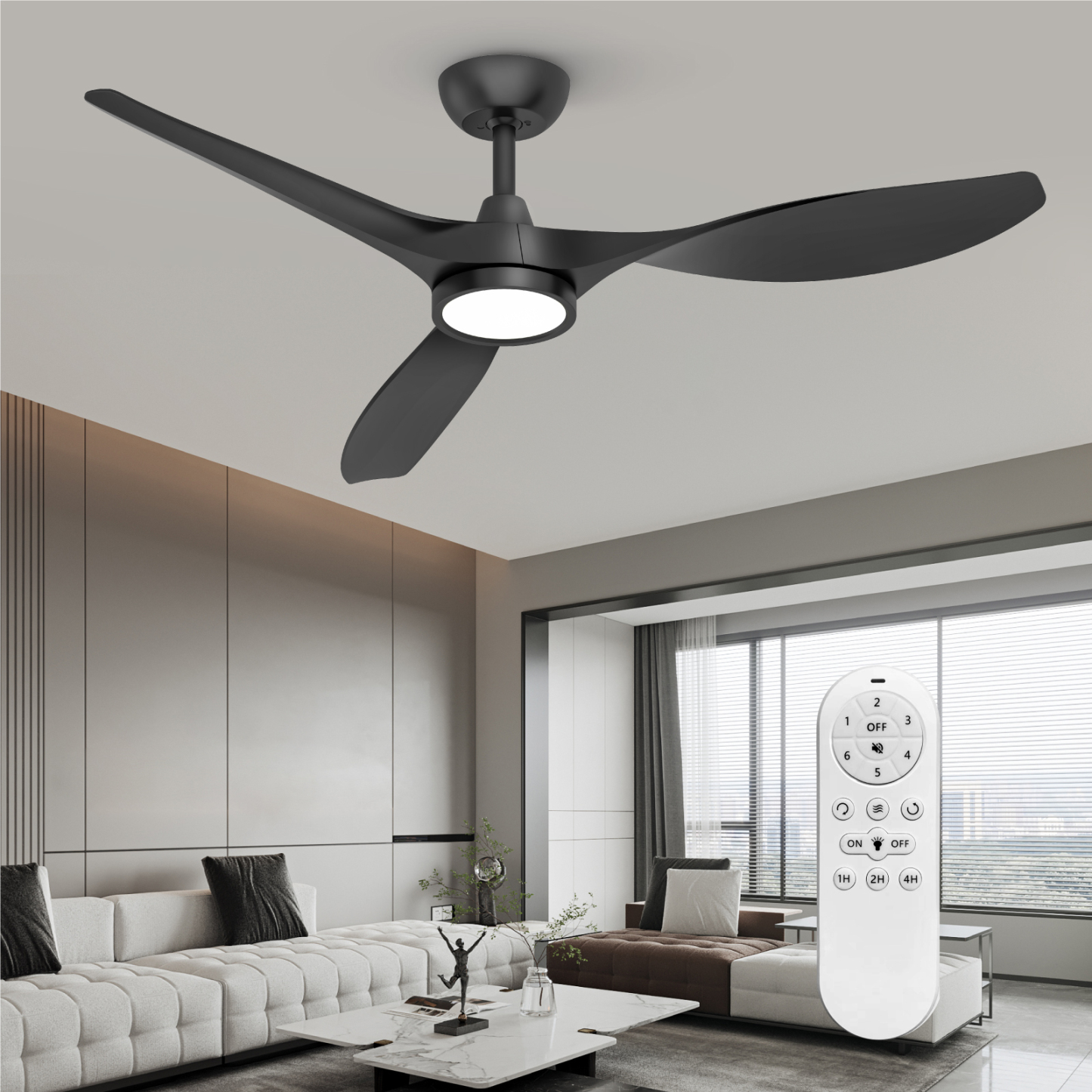  Ceiling Fans with Lights,Large Airflow 52inch Modern Ceiling Fan with Quite Reversible DC Motor 3 Color Temperature LED Light (Black)
