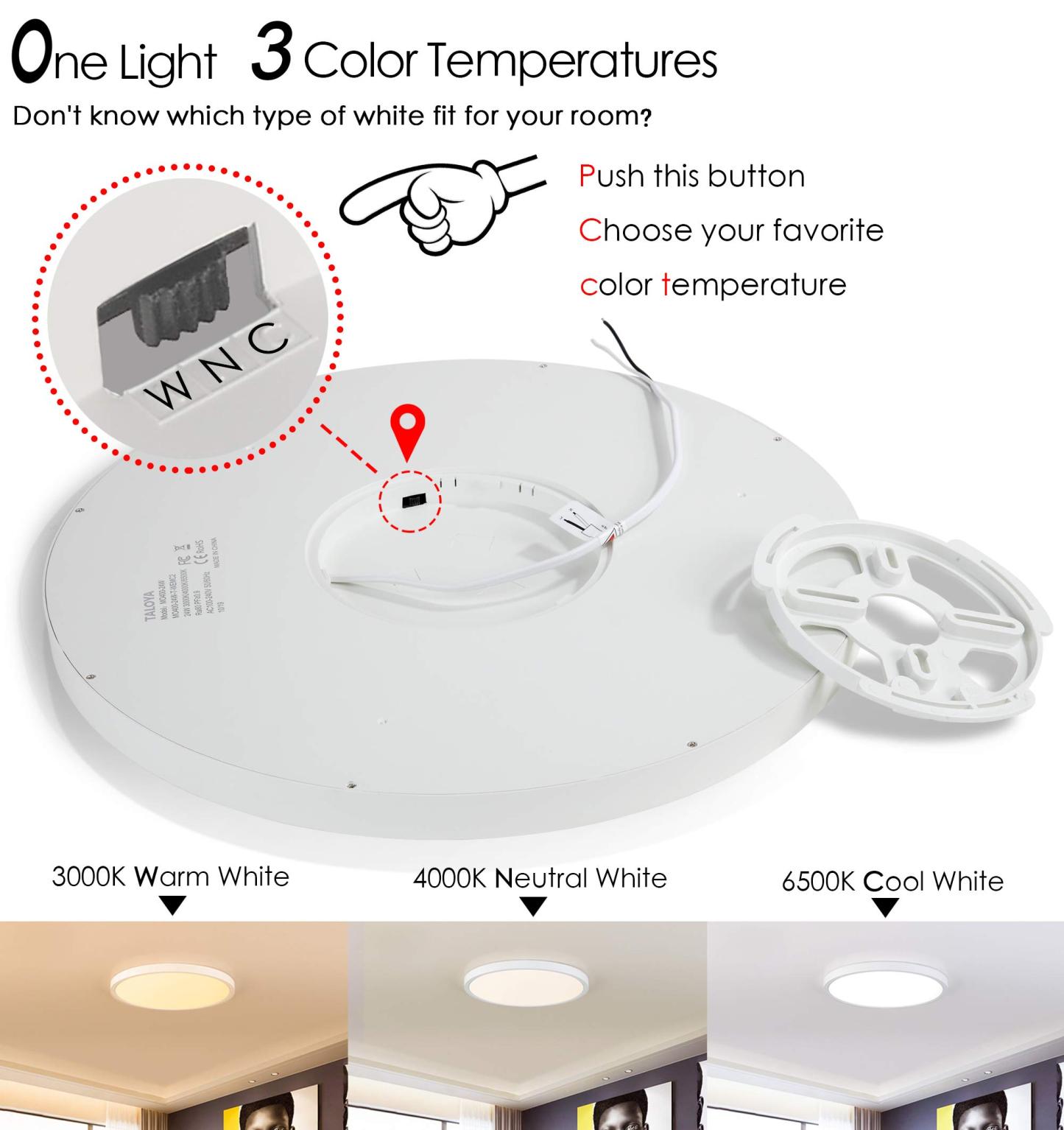C3 Series Flush Mount LED Ceiling Light Fixture,12 inch&15.8 inch ,3000/3500/4000/5000/6500K Selectable Ceiling Light, 5 Colors in 1