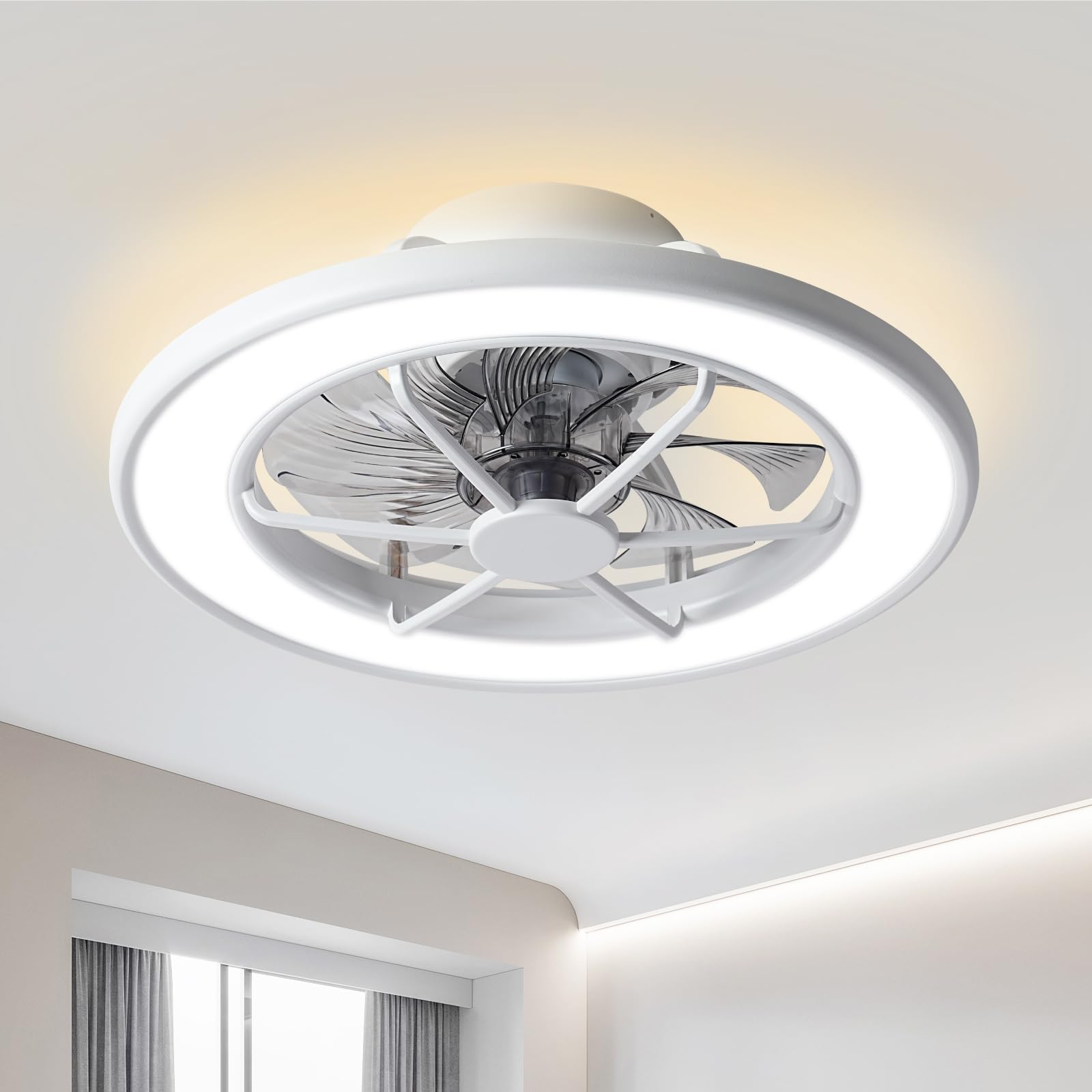 Ceiling Fans with Lights and Remote Control,18 in Low Profile Ceiling Fans with Dimmable 3 Colors Temperature Changing Back Ambient Light for Bedroom