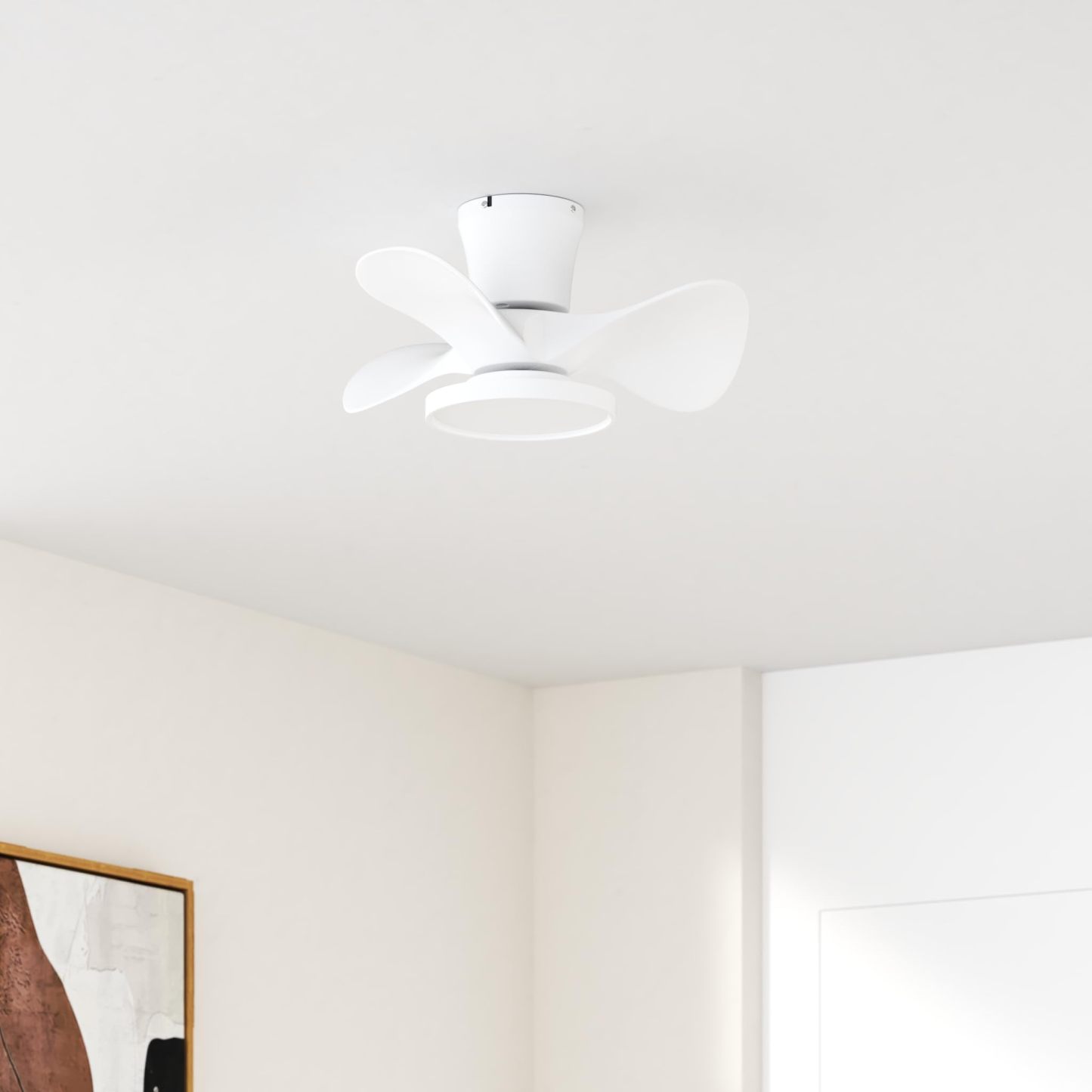 Quiet Ceiling Fan with LED Light 22 inch Large Air Volume Remote Control for Kitchen Bedroom Dining Room Patio White