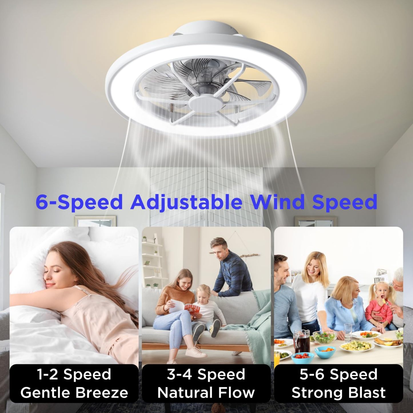Ceiling Fans with Lights and Remote Control,18 in Low Profile Ceiling Fans with Dimmable 3 Colors Temperature Changing Back Ambient Light for Bedroom