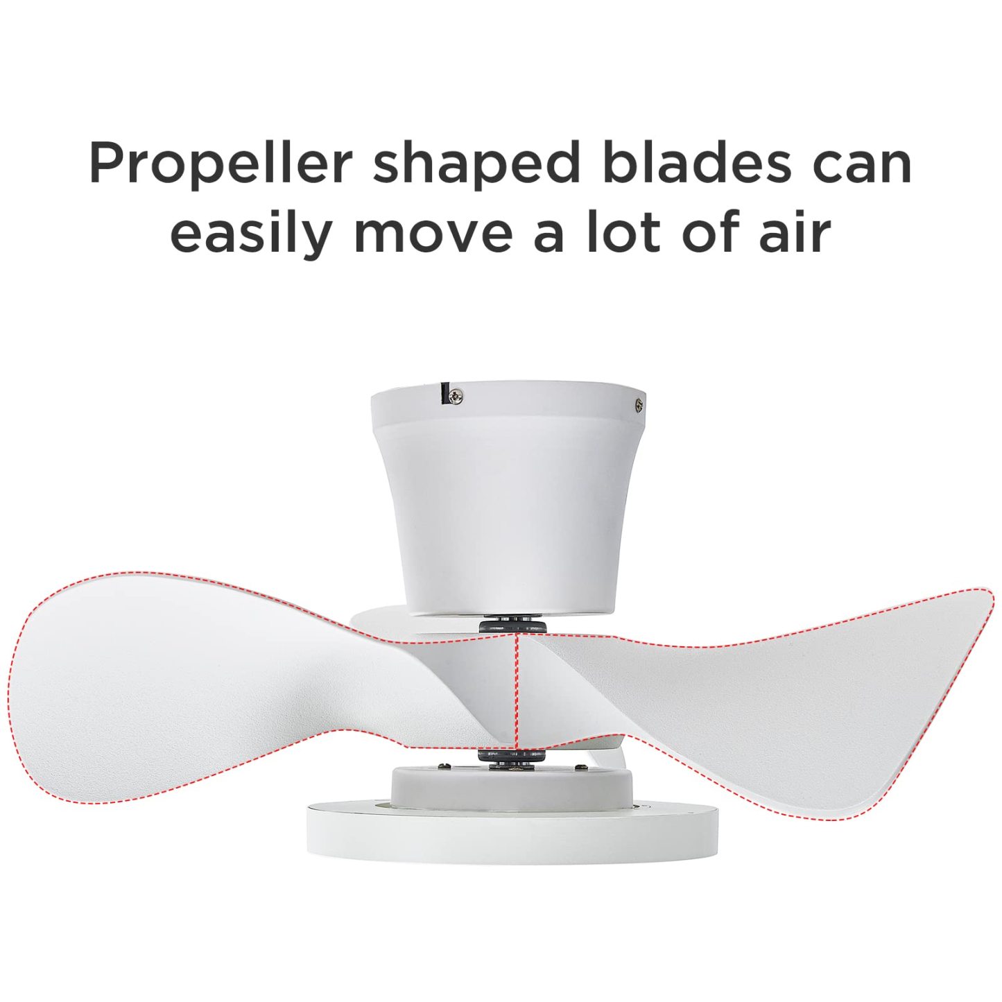 Quiet Ceiling Fan with LED Light 22 inch Large Air Volume Remote Control for Kitchen Bedroom Dining Room Patio White