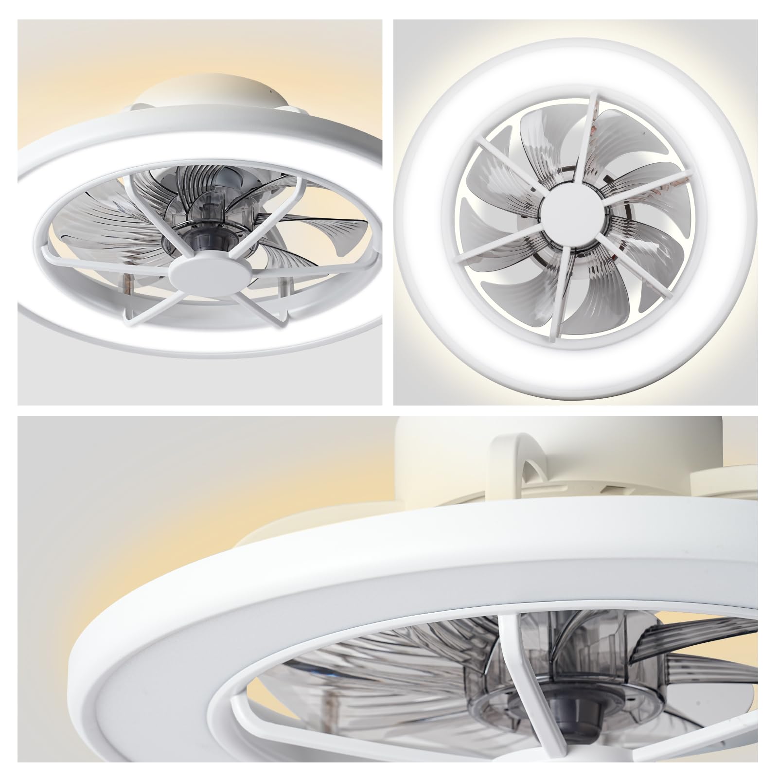 Ceiling Fans with Lights and Remote Control,18 in Low Profile Ceiling Fans with Dimmable 3 Colors Temperature Changing Back Ambient Light for Bedroom