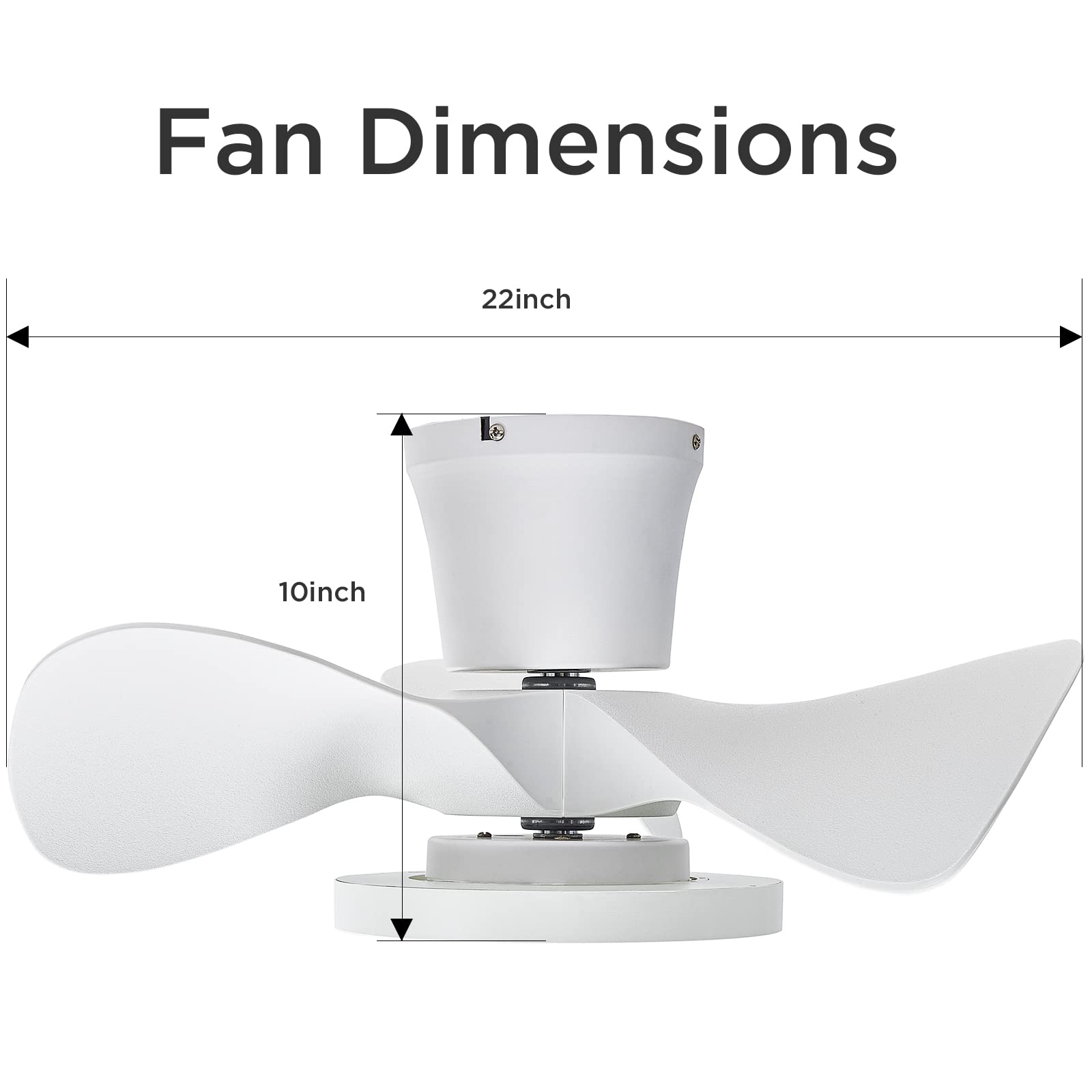 Quiet Ceiling Fan with LED Light 22 inch Large Air Volume Remote Control for Kitchen Bedroom Dining Room Patio White