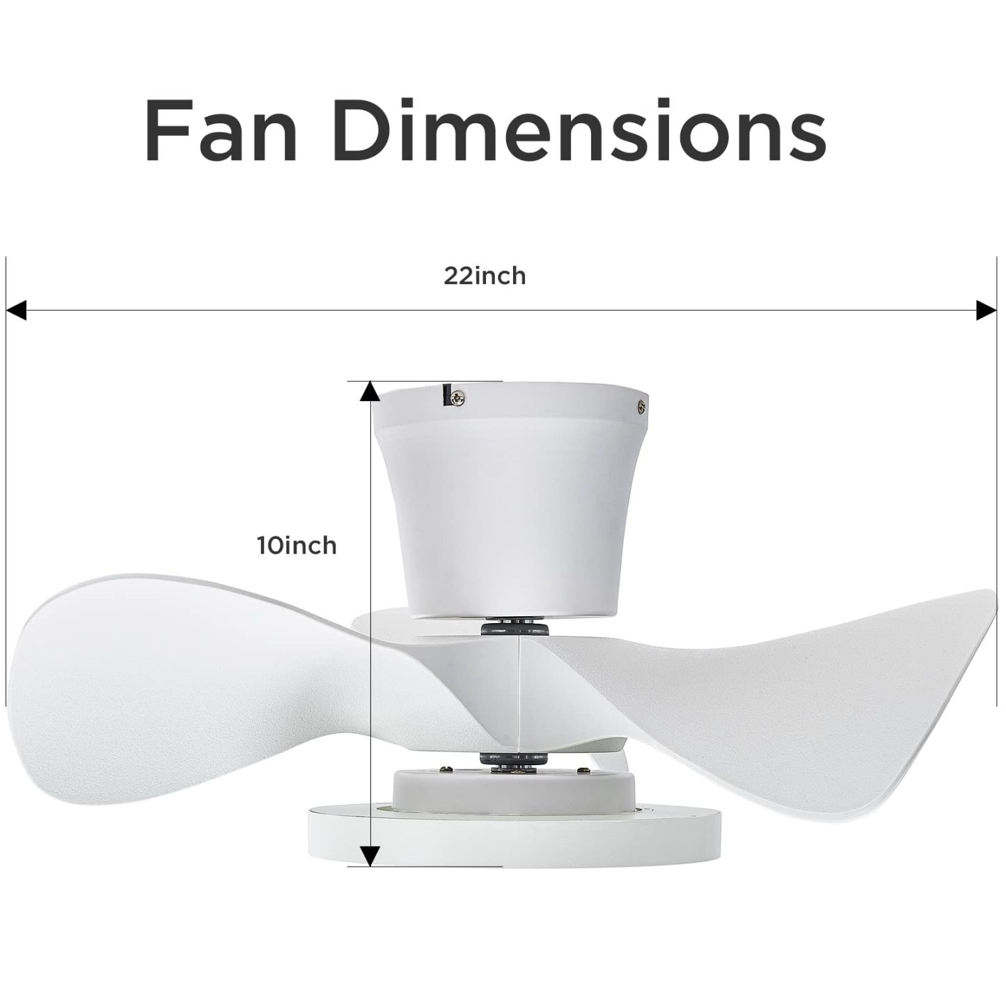 Quiet Ceiling Fan with LED Light 22 inch Large Air Volume Remote Control for Kitchen Bedroom Dining Room Patio White