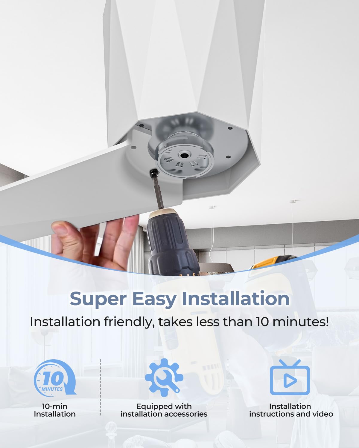   52 Inch White Flush Mount Ceiling Fans with Led Dimmable 3 CCT Lights and Remote Control Modern Low Profile Ceiling Fan, Easy Installation, Whisper Quiet DC Motor, Bedroom Home Living Room 