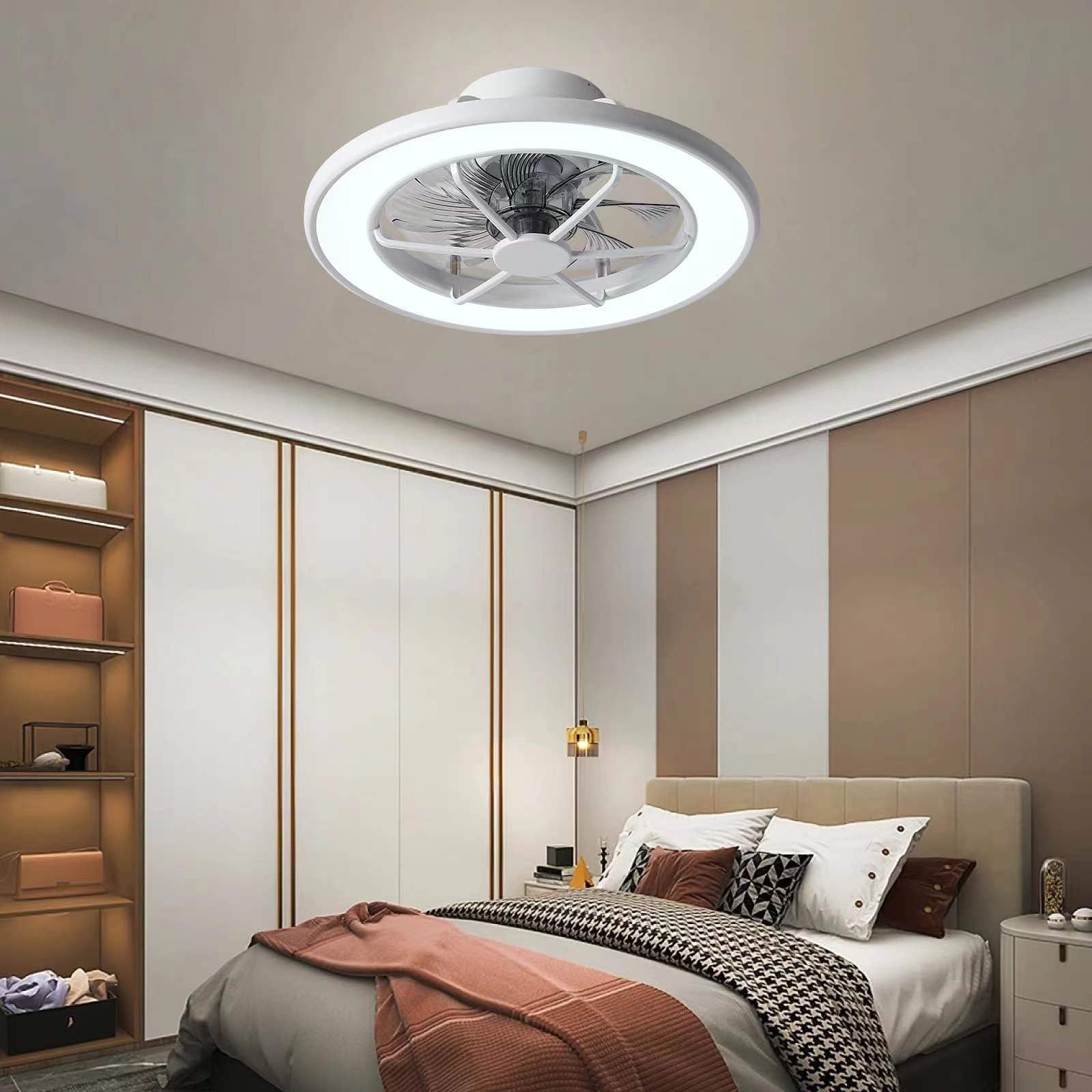 Ceiling Fans with Lights and Remote Control,18 in Low Profile Ceiling Fans with Dimmable 3 Colors Temperature Changing Back Ambient Light for Bedroom