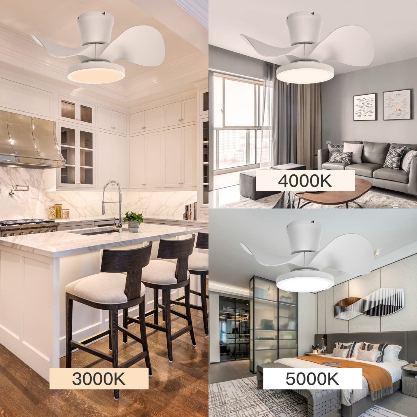 Quiet Ceiling Fan with LED Light 22 inch Large Air Volume Remote Control for Kitchen Bedroom Dining Room Patio White