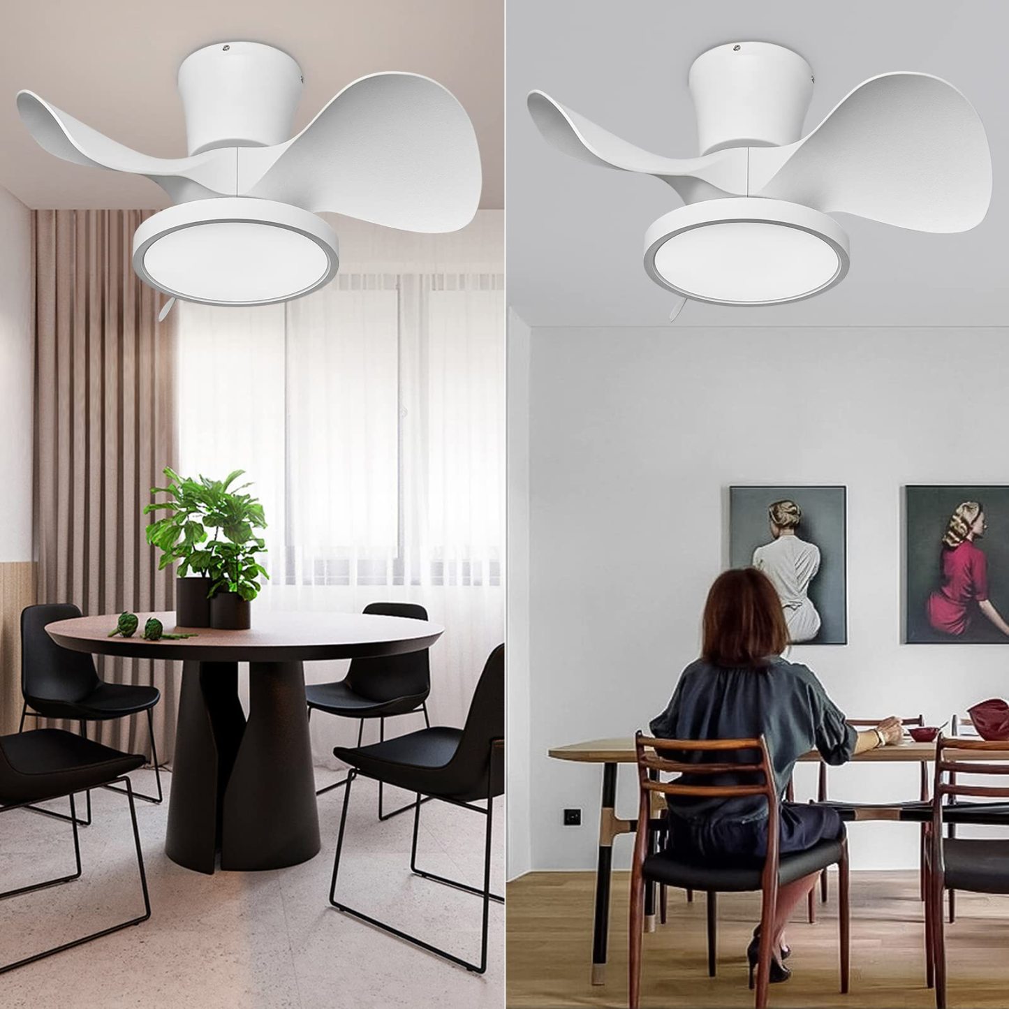 Quiet Ceiling Fan with LED Light 22 inch Large Air Volume Remote Control for Kitchen Bedroom Dining Room Patio White