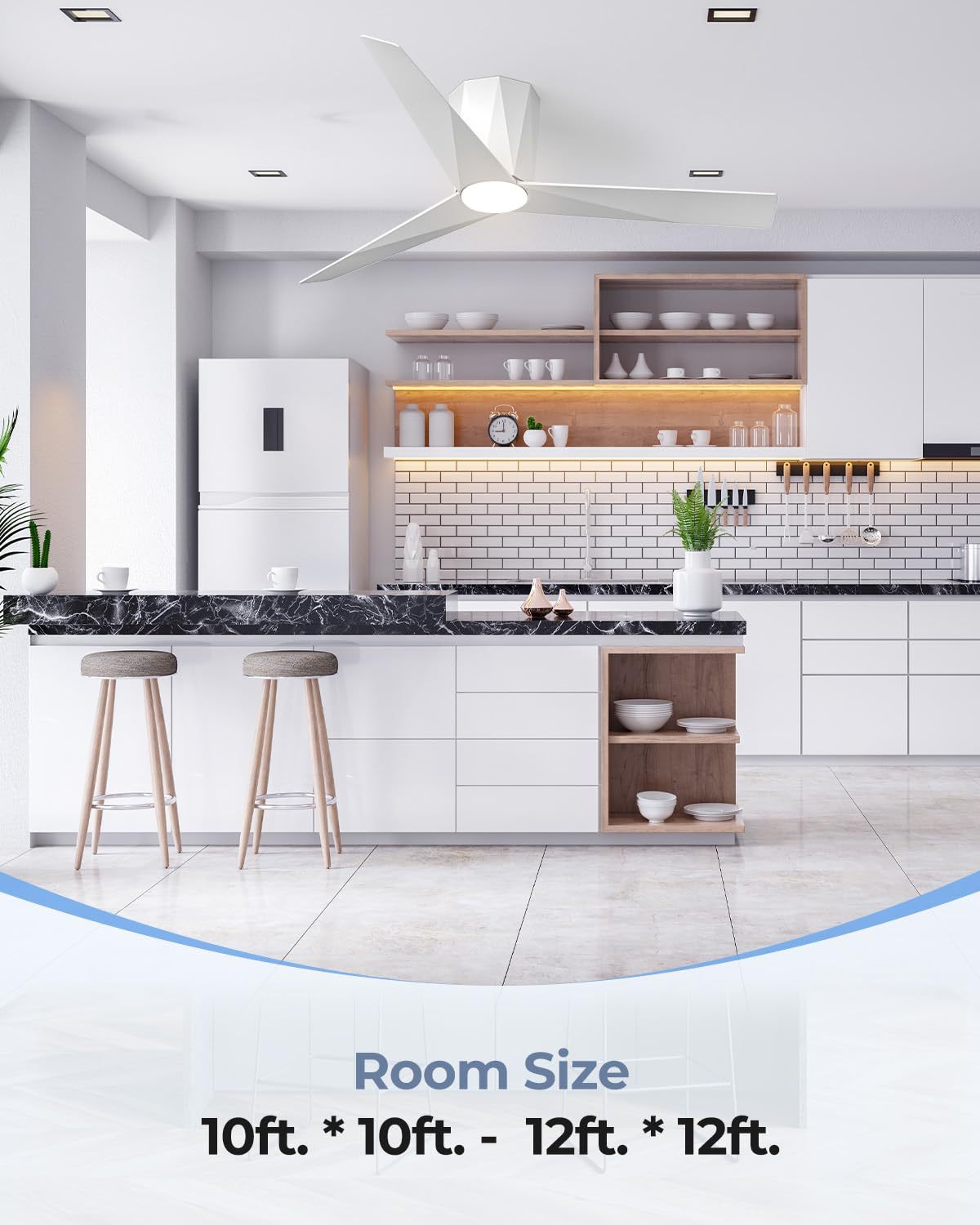   52 Inch White Flush Mount Ceiling Fans with Led Dimmable 3 CCT Lights and Remote Control Modern Low Profile Ceiling Fan, Easy Installation, Whisper Quiet DC Motor, Bedroom Home Living Room 