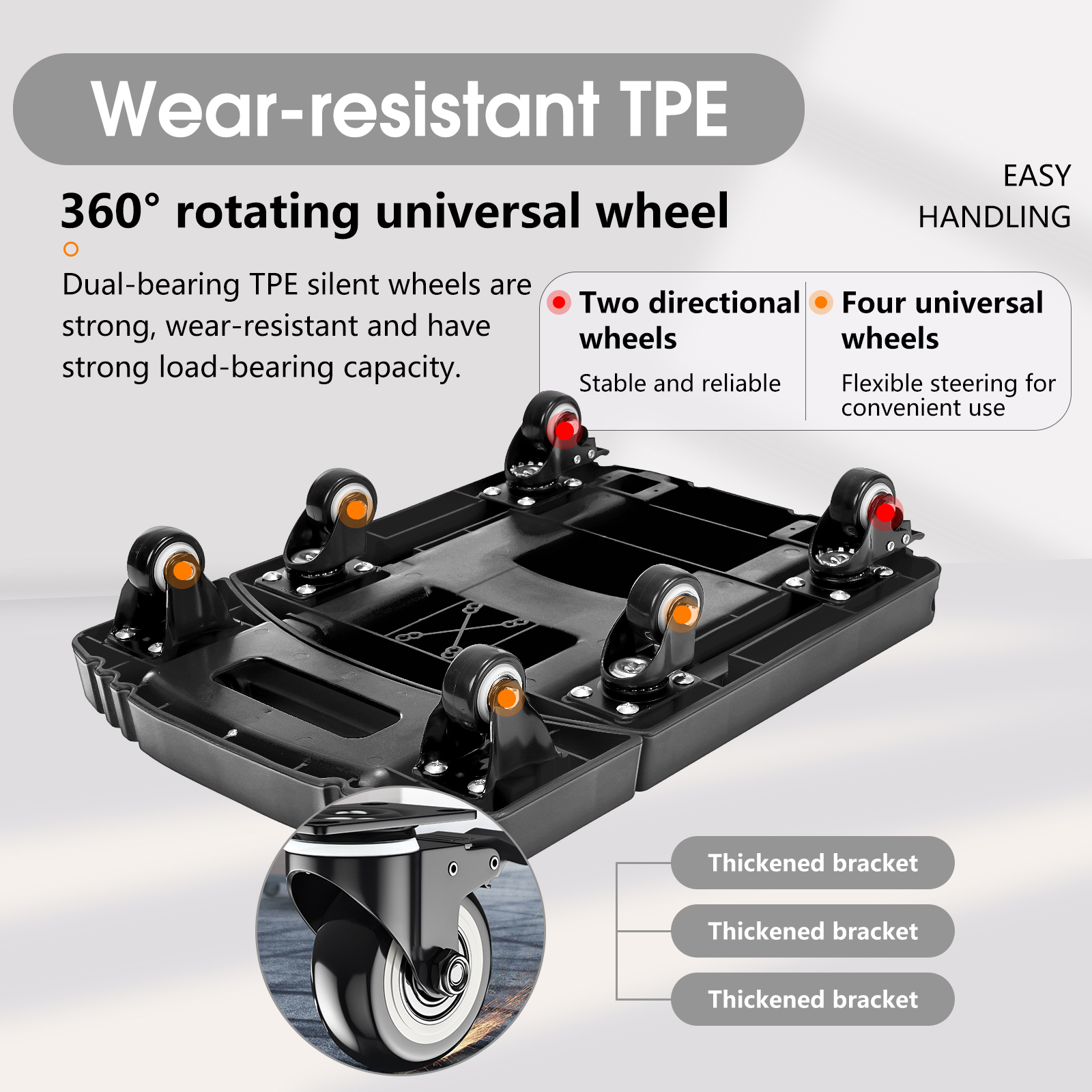 Folding Cart, 400kg Heavy-Duty Collapsible Trolley with Adjustable Metal Handle, 360° TPE Wheels, Push/Pull Utility Cart, 60×32×104cm