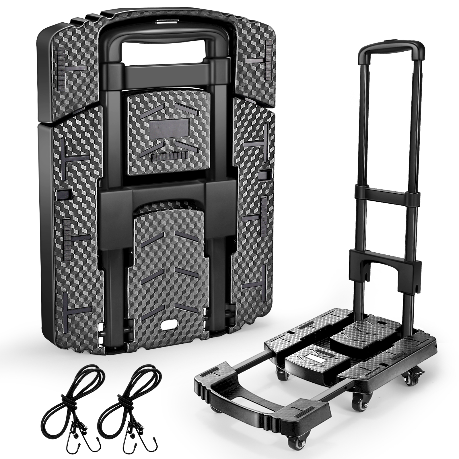Folding Cart, 400kg Heavy-Duty Collapsible Trolley with Adjustable Metal Handle, 360° TPE Wheels, Push/Pull Utility Cart, 60×32×104cm