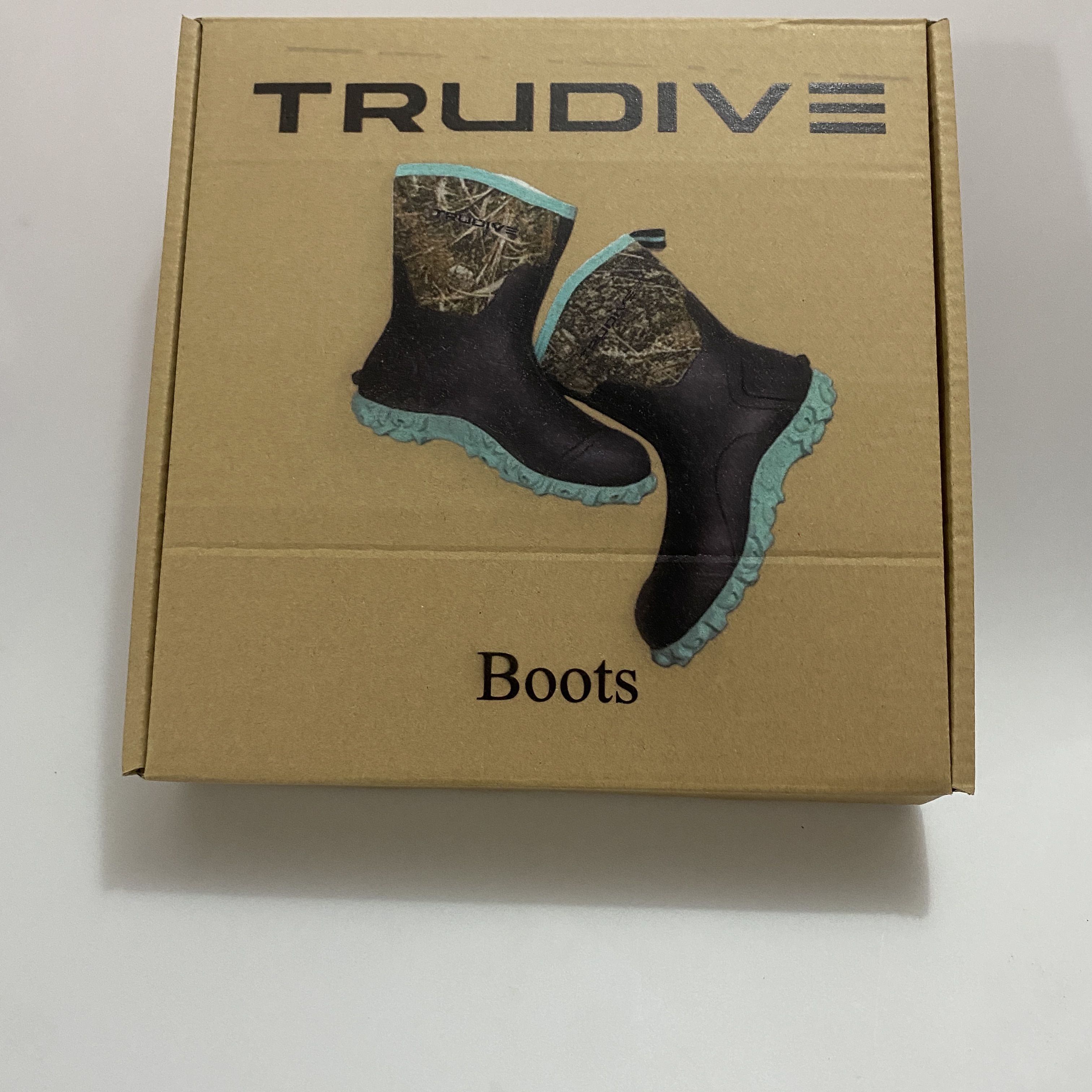 TRUDIVE  Boots, Neoprene Rubber, Tree Camo, US Size 12, Pull-On, Non-Slip Rubber Sole