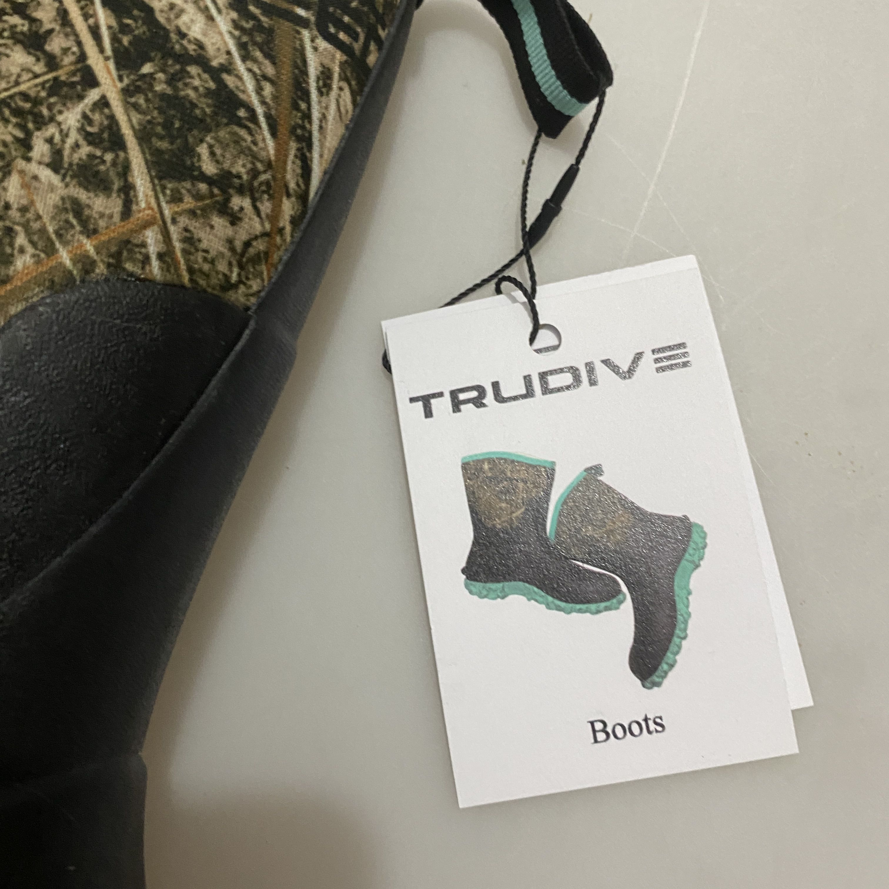 TRUDIVE  Boots, Neoprene Rubber, Tree Camo, US Size 12, Pull-On, Non-Slip Rubber Sole