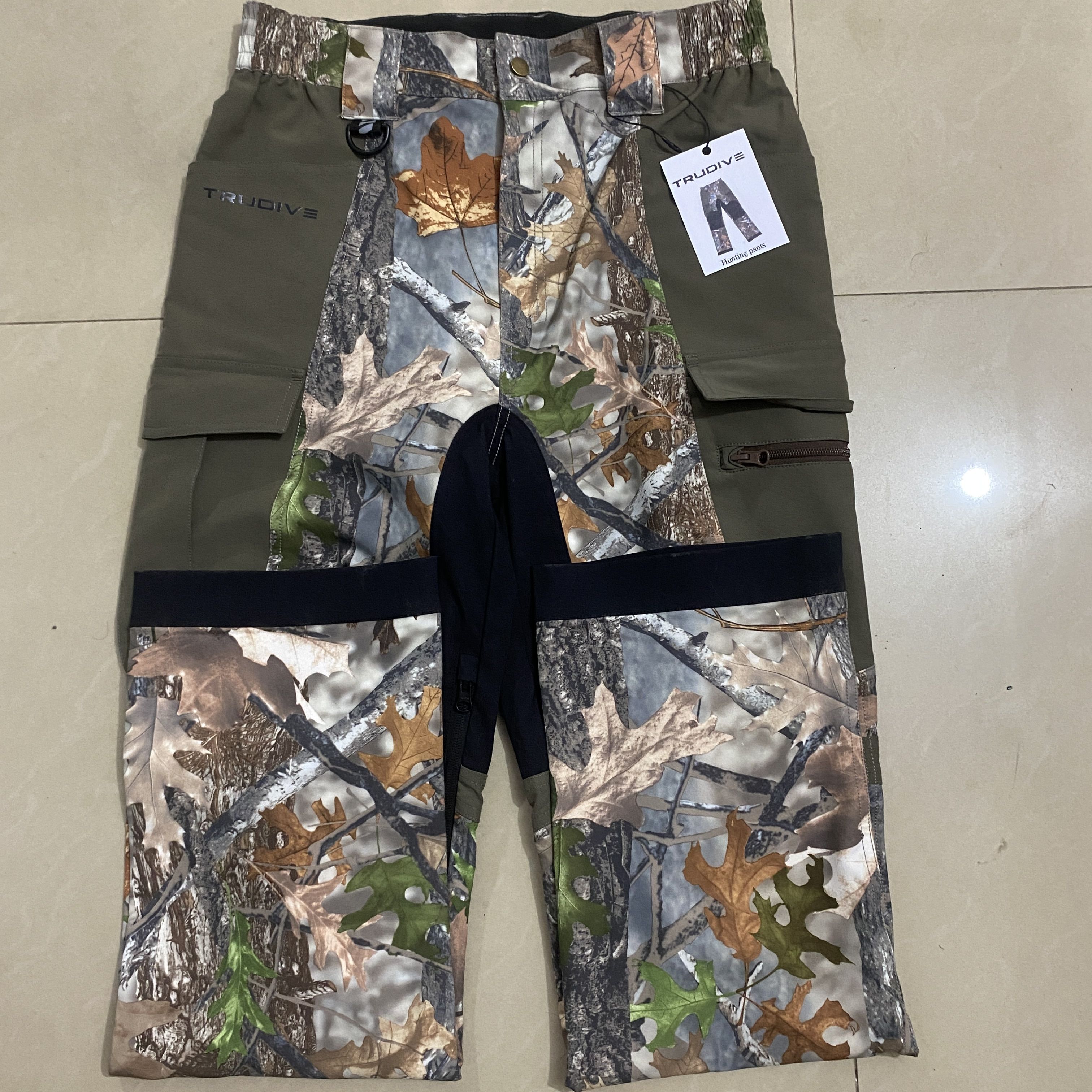 TRUDIVE Hunting Pants, 57% Cotton, 41% Polyester, 2% Spandex, Tree Camo, Size L, High Rise, Zipper Closure
