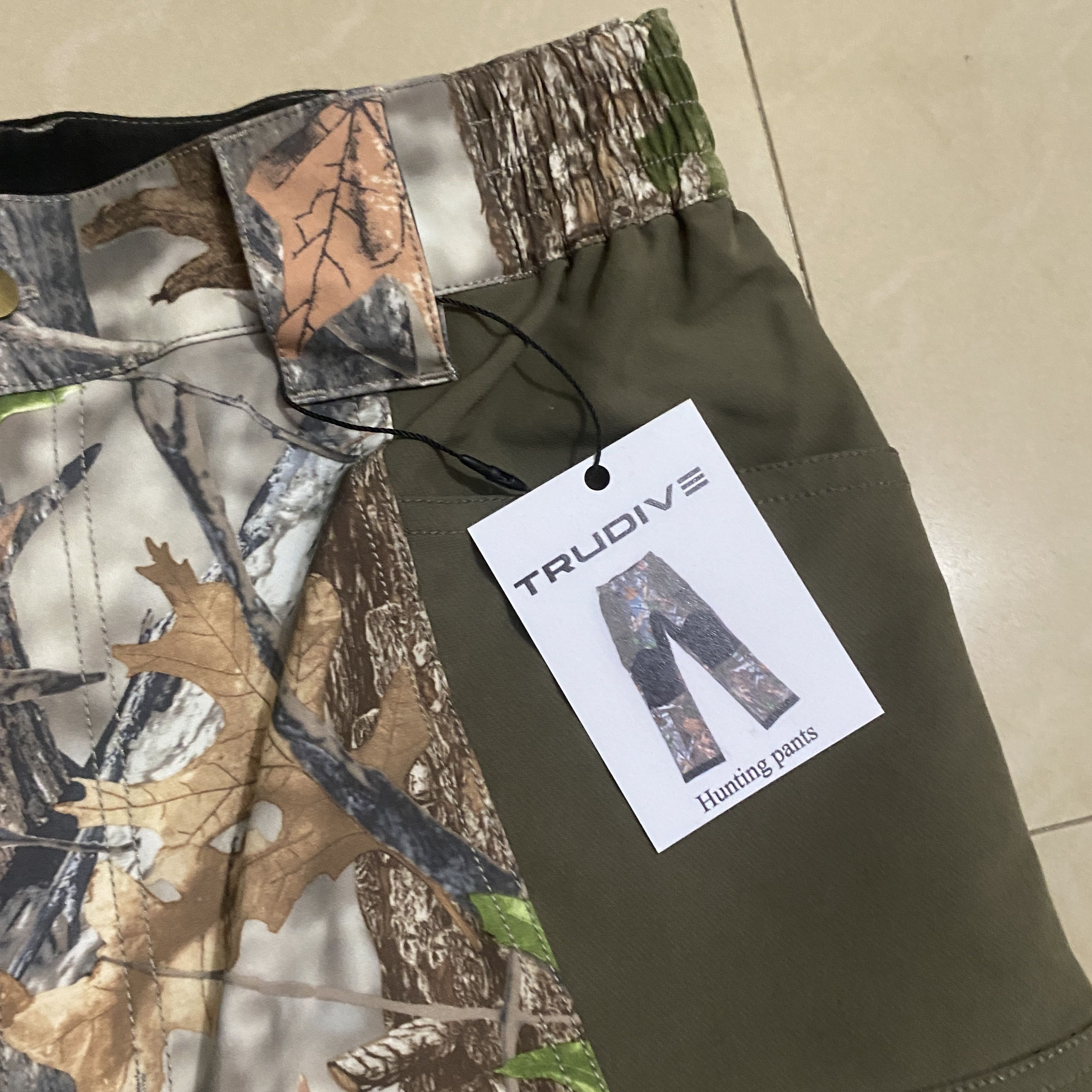 TRUDIVE Hunting Pants, 57% Cotton, 41% Polyester, 2% Spandex, Tree Camo, Size L, High Rise, Zipper Closure