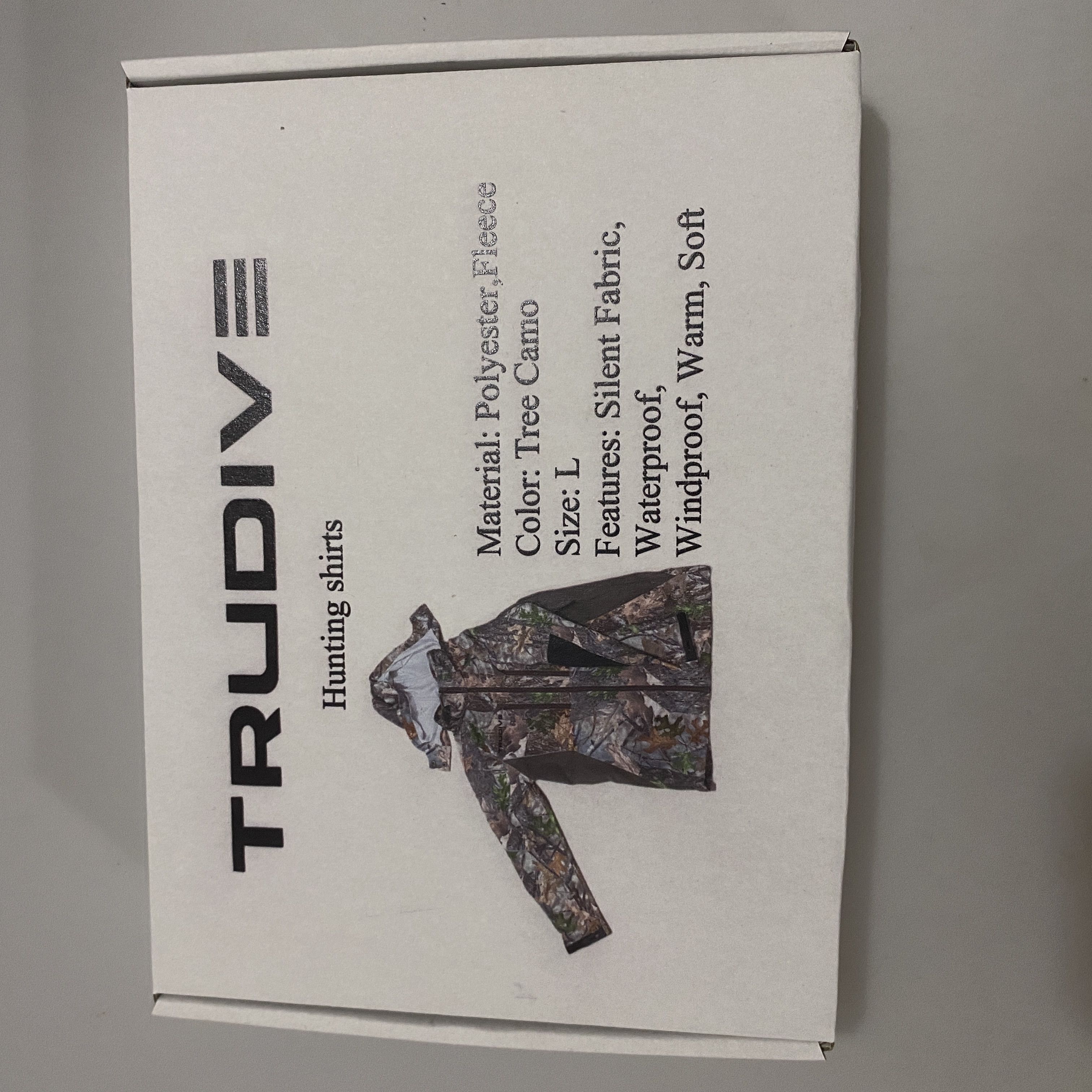 TRUDIVE Hunting Shirts, Polyester & Wool, Tree Camo, Size L, Silent Fabric, Waterproof, Windproof, Warm, Soft