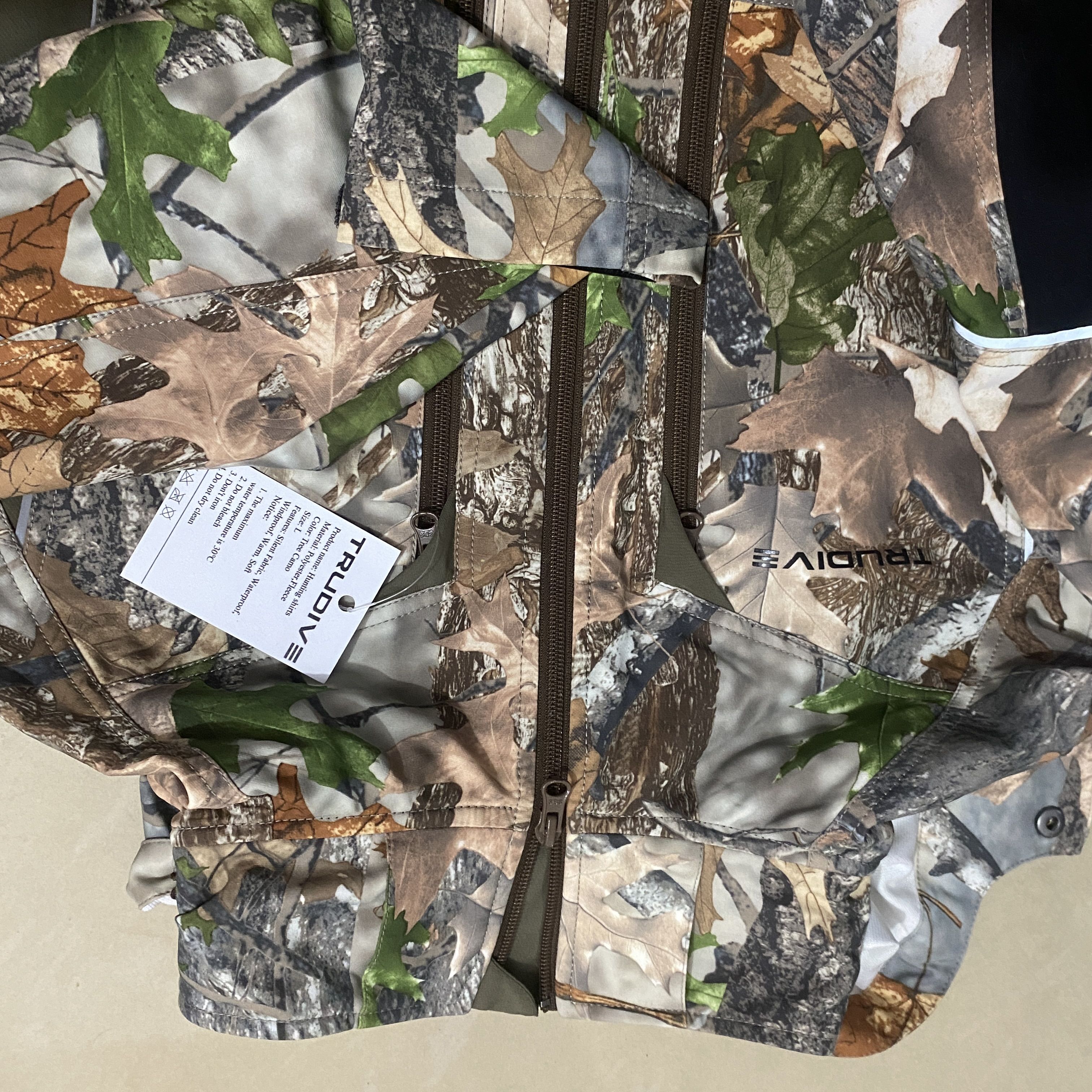 TRUDIVE Hunting Shirts, Polyester & Wool, Tree Camo, Size L, Silent Fabric, Waterproof, Windproof, Warm, Soft