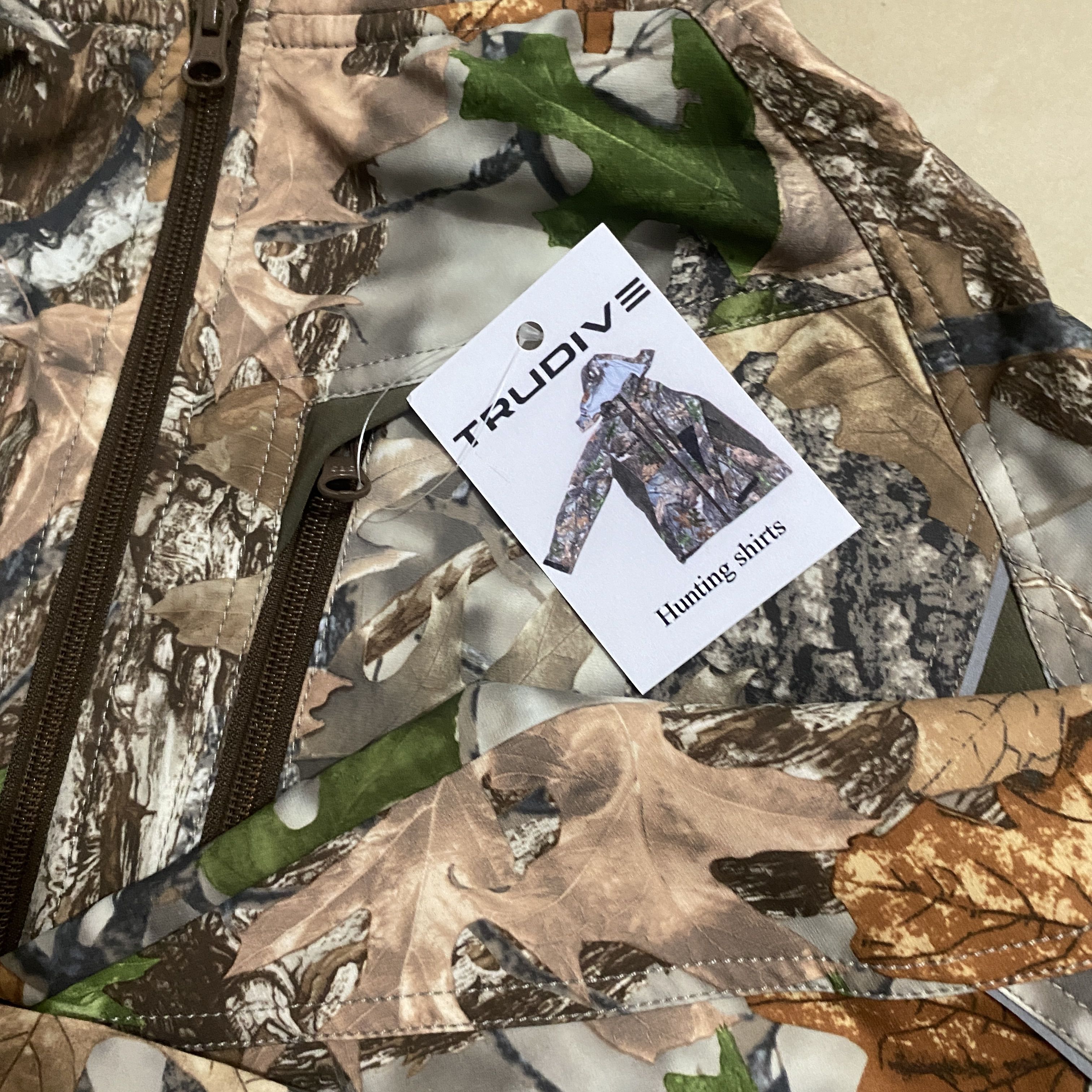 TRUDIVE Hunting Shirts, Polyester & Wool, Tree Camo, Size L, Silent Fabric, Waterproof, Windproof, Warm, Soft