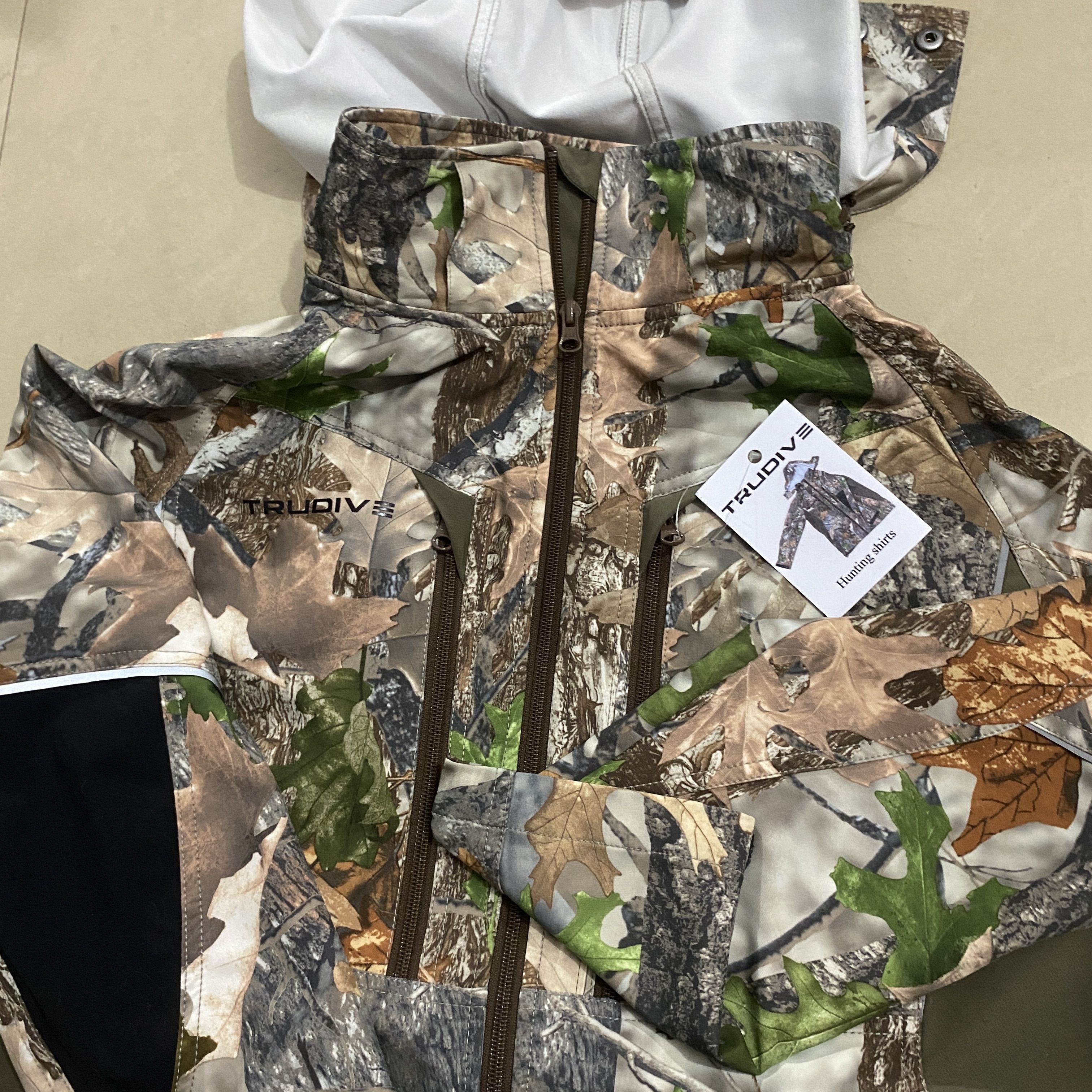 TRUDIVE Hunting Shirts, Polyester & Wool, Tree Camo, Size L, Silent Fabric, Waterproof, Windproof, Warm, Soft