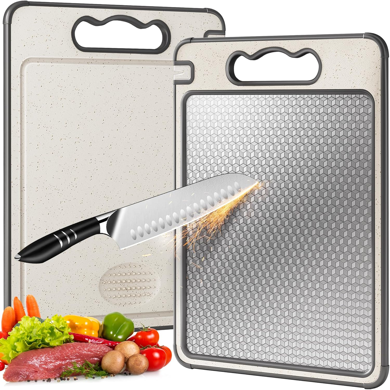 Stainless Steel Cutting Board,Double Sided Chopping Board for Kitchen,Dishwasher Safe,Scratch Resistant with Mesh Design,Anti-Slip Silicone Edges
