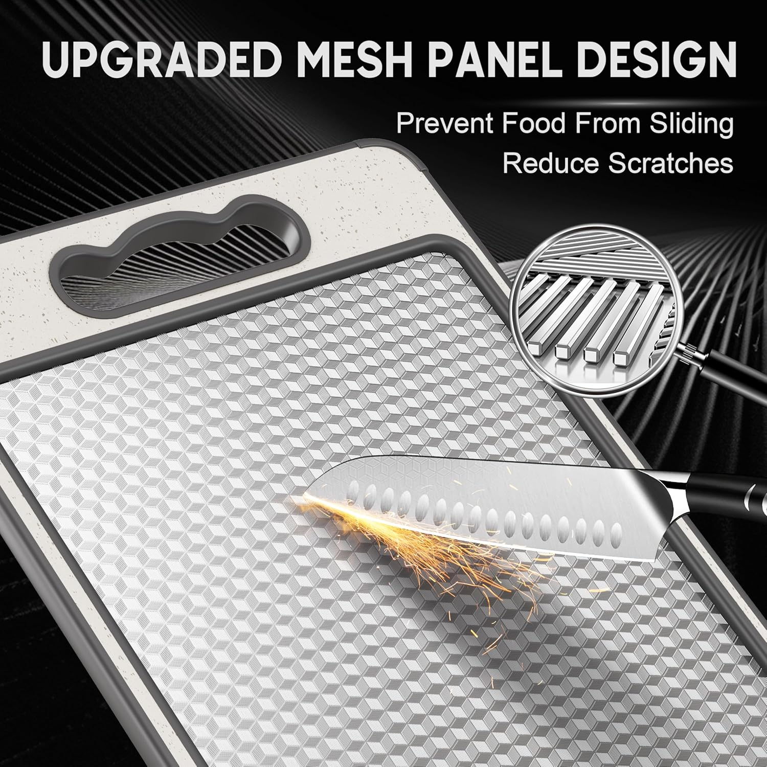 Stainless Steel Cutting Board,Double Sided Chopping Board for Kitchen,Dishwasher Safe,Scratch Resistant with Mesh Design,Anti-Slip Silicone Edges