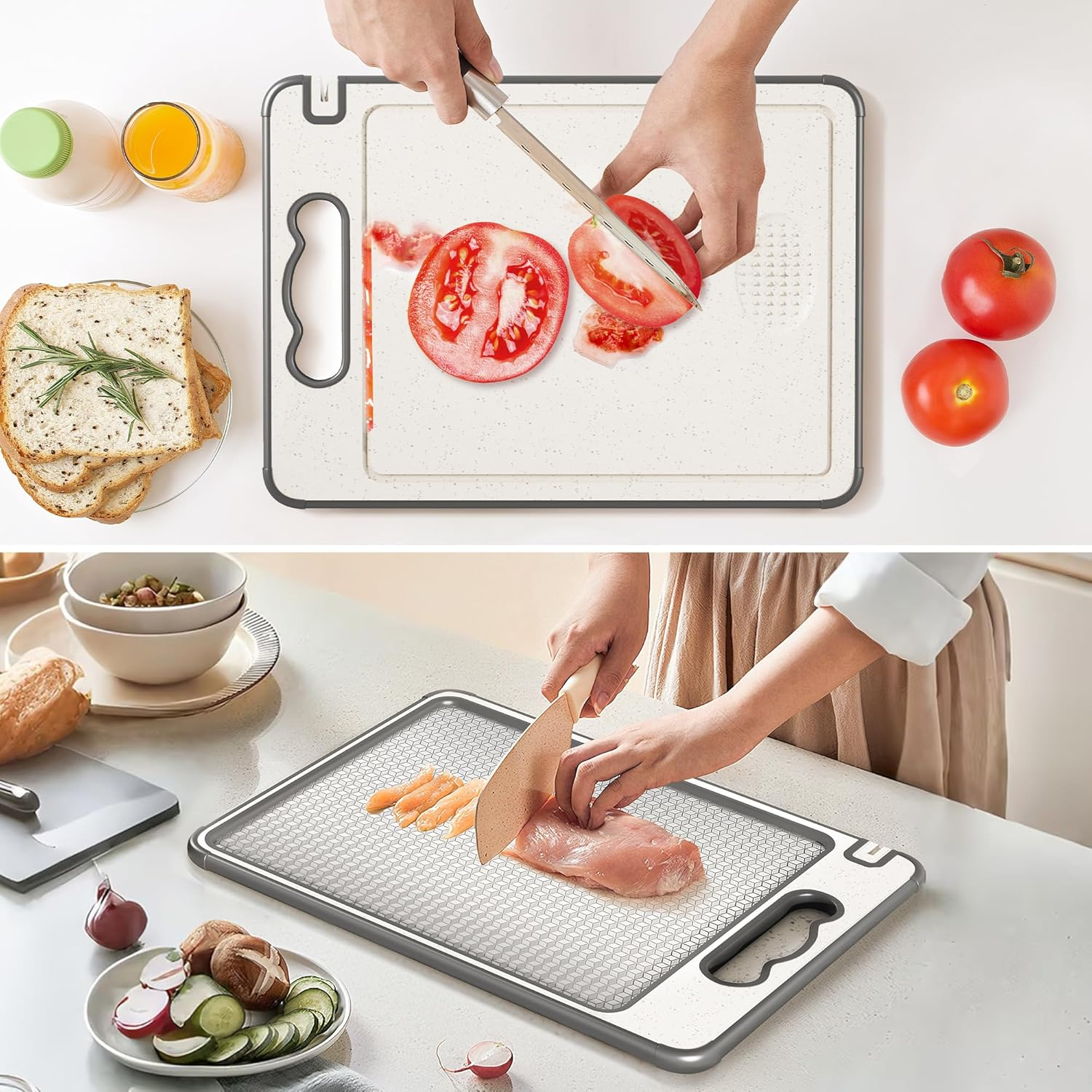 Stainless Steel Cutting Board,Double Sided Chopping Board for Kitchen,Dishwasher Safe,Scratch Resistant with Mesh Design,Anti-Slip Silicone Edges