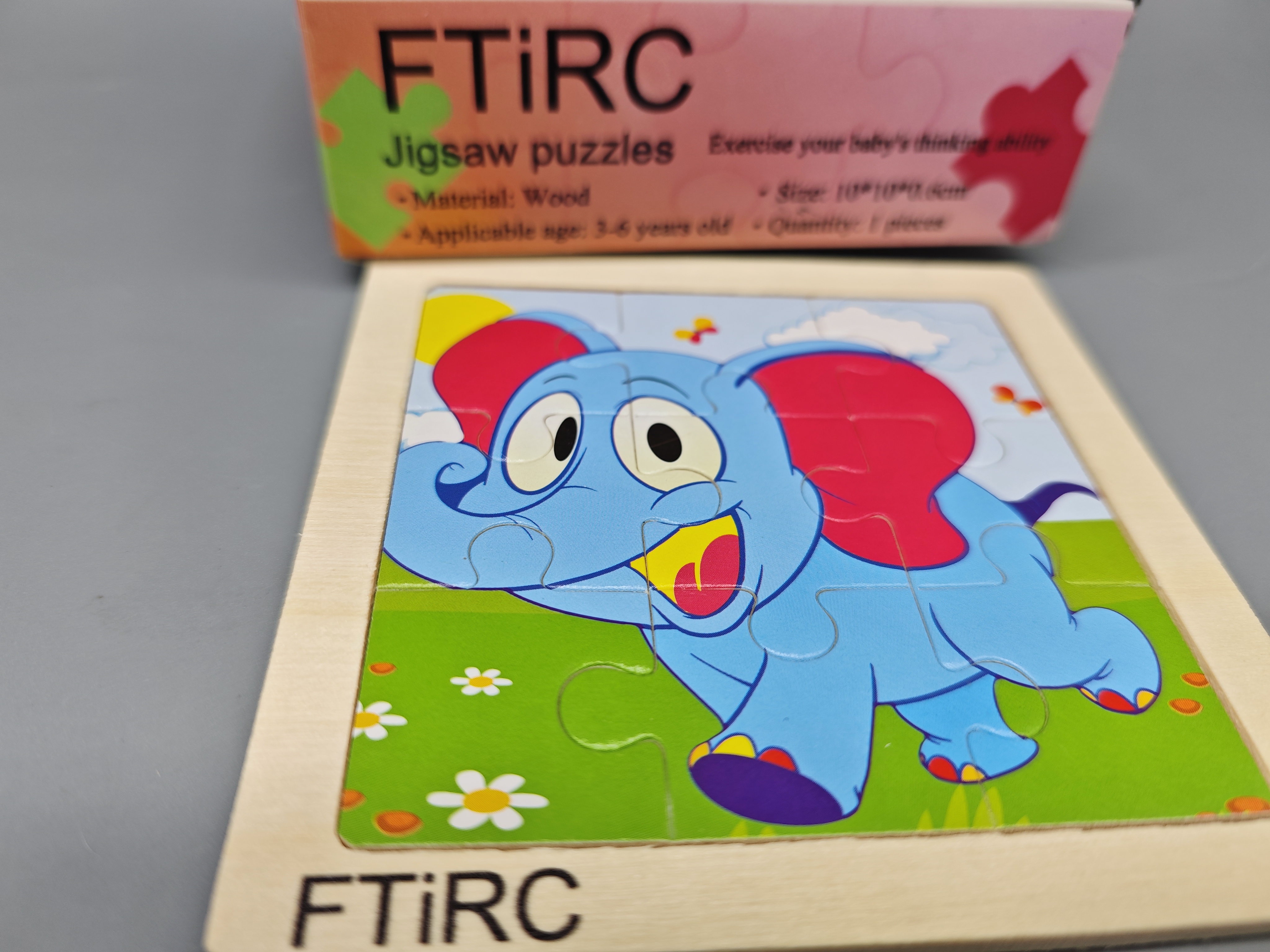 FTiRC Jigsaw puzzles, Wooden Jigsaw Puzzle for Kids, Educational Toy to Develop Fine Motor Skills, Suitable for Ages 3-6, Single Piece, Compact 10×10×0.6cm