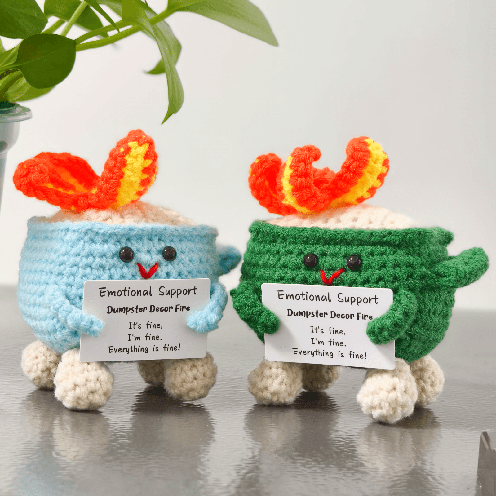 Liotww Emotional Support Dumpster Fire Christmas Ornament – Funny Crochet Trashcan Gift, Perfect Stocking Stuffer for Him or Her