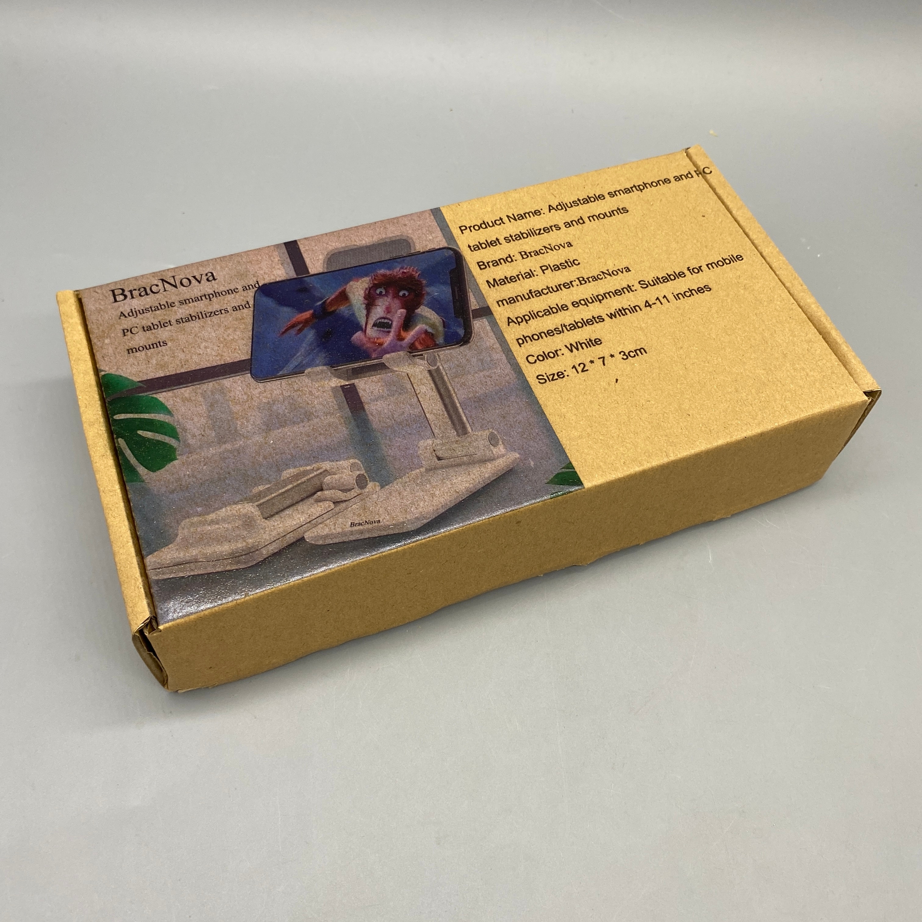 BracNova Adjustable smartphone and PC tablet stabilizers and mounts - Compatible with 4-11 Inch Devices, Plastic Mount, White, 12x7x3cm