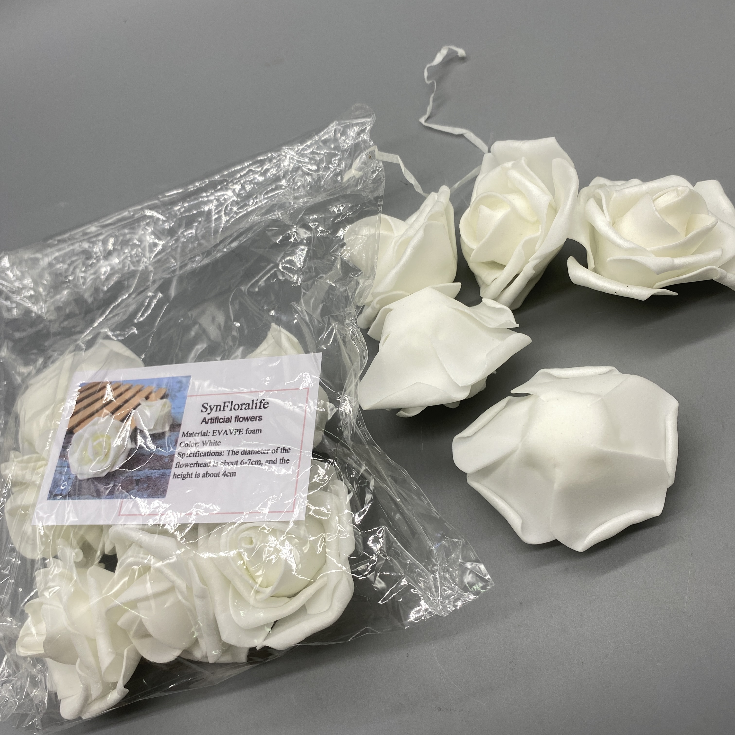 SynFloralife Artificial Flowers - EVA Foam Material, 6-7cm Flower Head Diameter, White Color, Approx. 4cm Height