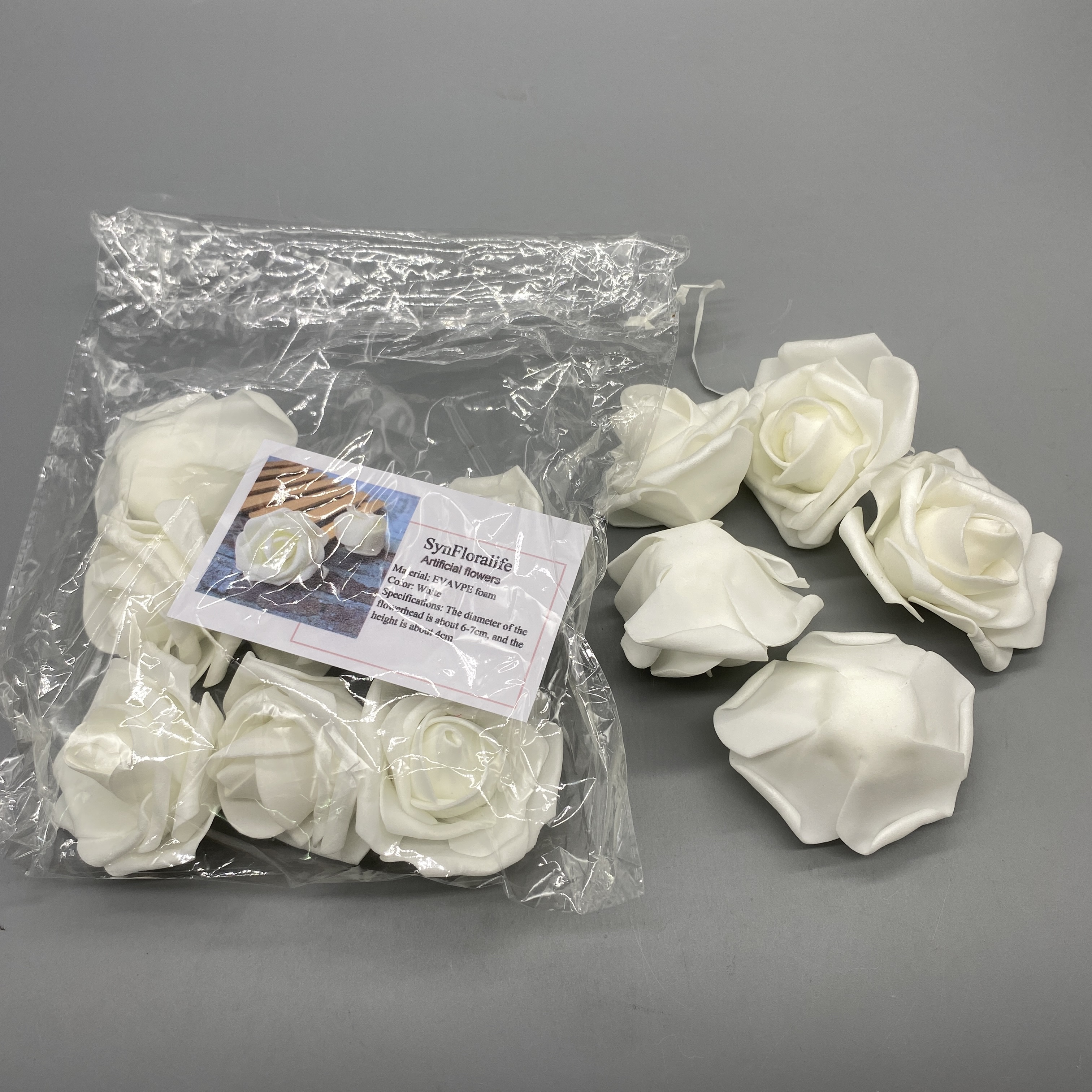 SynFloralife Artificial Flowers - EVA Foam Material, 6-7cm Flower Head Diameter, White Color, Approx. 4cm Height