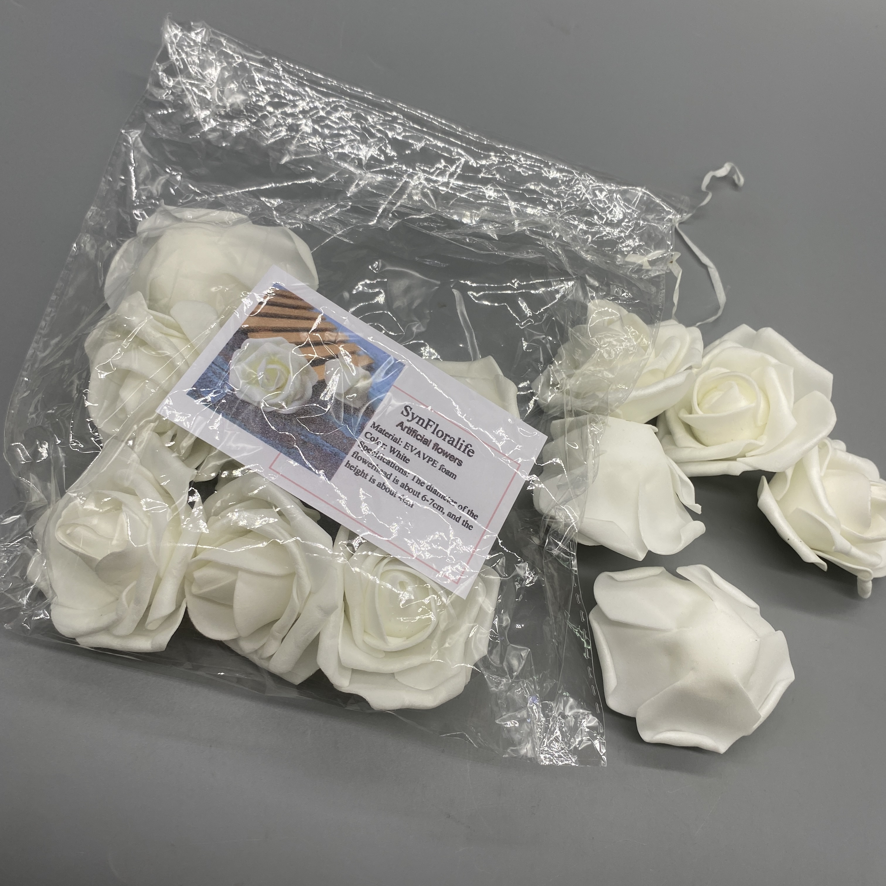 SynFloralife Artificial Flowers - EVA Foam Material, 6-7cm Flower Head Diameter, White Color, Approx. 4cm Height