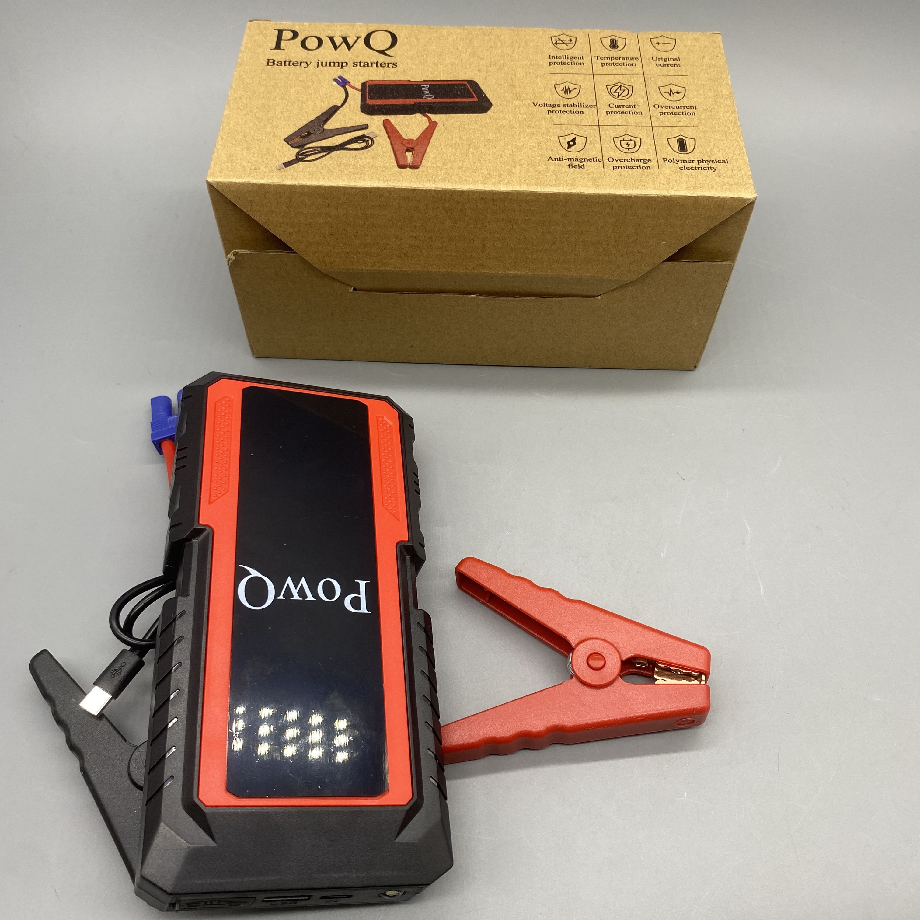 PowQ Battery Jump Starter - Smart Protection, Voltage Regulator, Temperature & Current Protection, Anti-Magnetic, Overcharge Protection, Polymer Physical Electricity