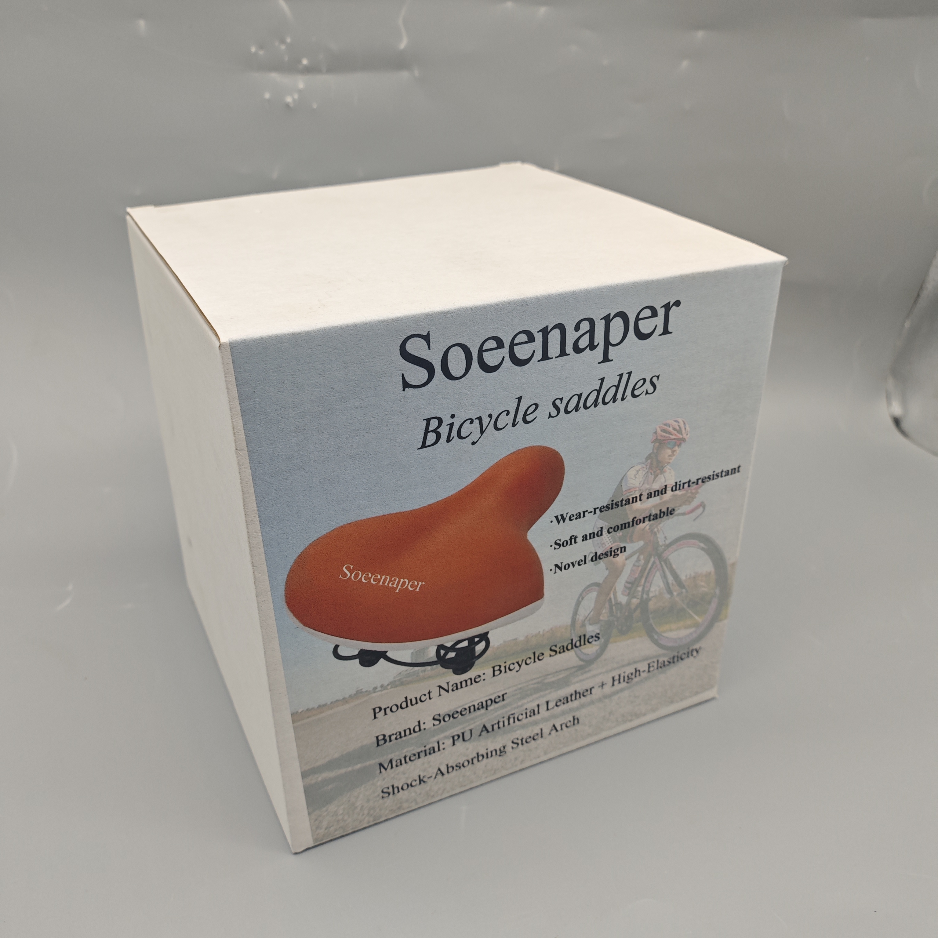 Soeenaper Bicycle Saddles PU Leather High-Elastic Shock Absorbing Steel Rail, Wear-Resistant Stain-Resistant Soft Comfortable Bike Seat Orange