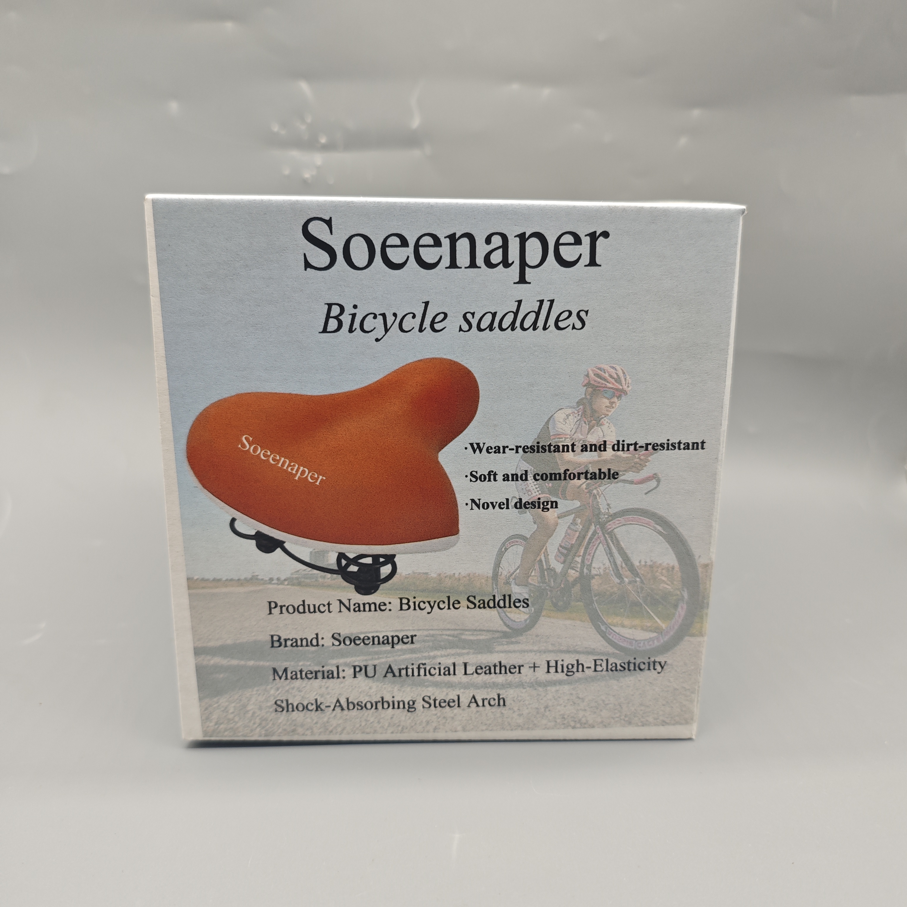 Soeenaper Bicycle Saddles PU Leather High-Elastic Shock Absorbing Steel Rail, Wear-Resistant Stain-Resistant Soft Comfortable Bike Seat Orange
