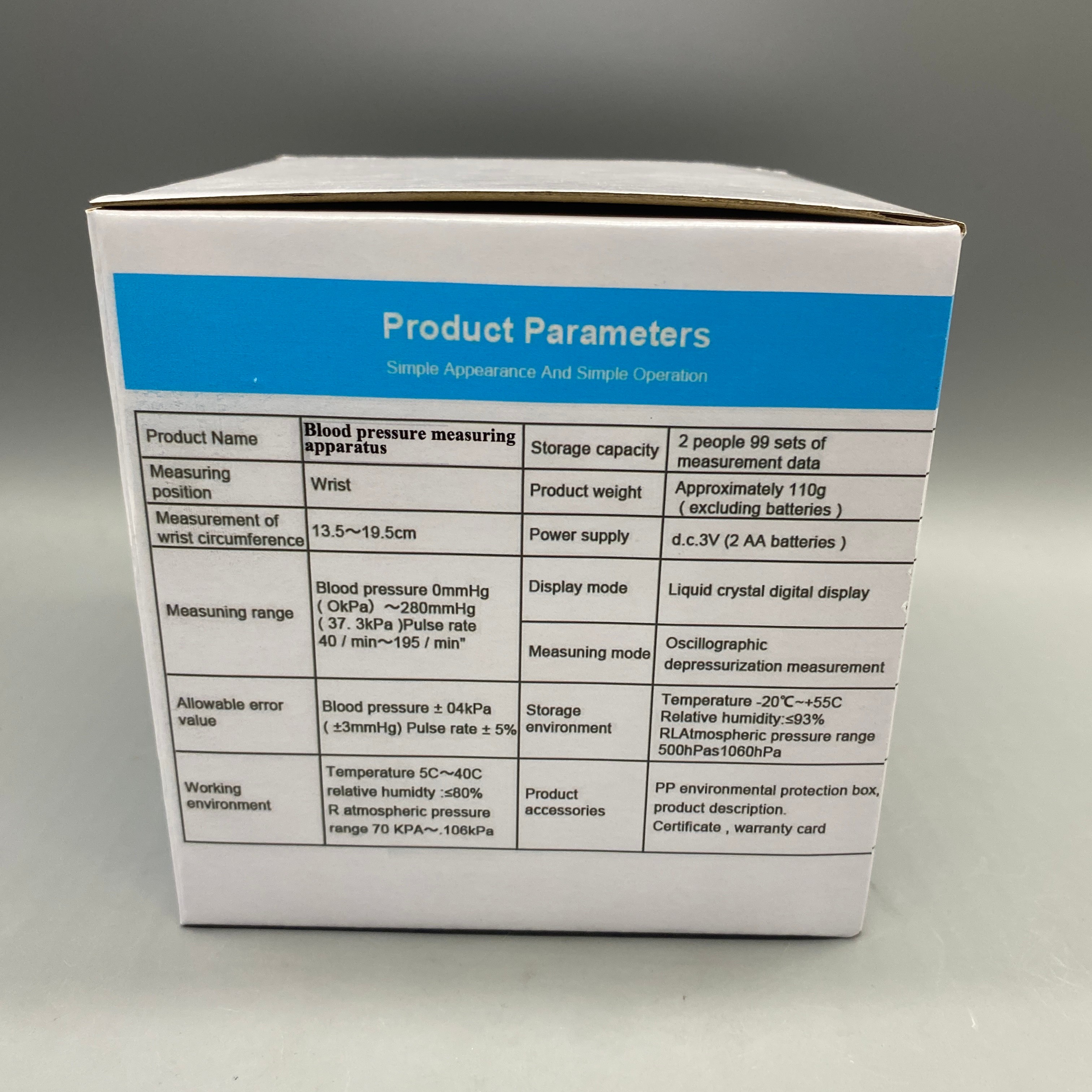 RICODE Blood pressure measuring apparatus -User Memory (99 Sets Each), 13.5-19.5 cm Wrist Circumference, LCD Display, Accurate Oscillometric Measurements, Battery Operated