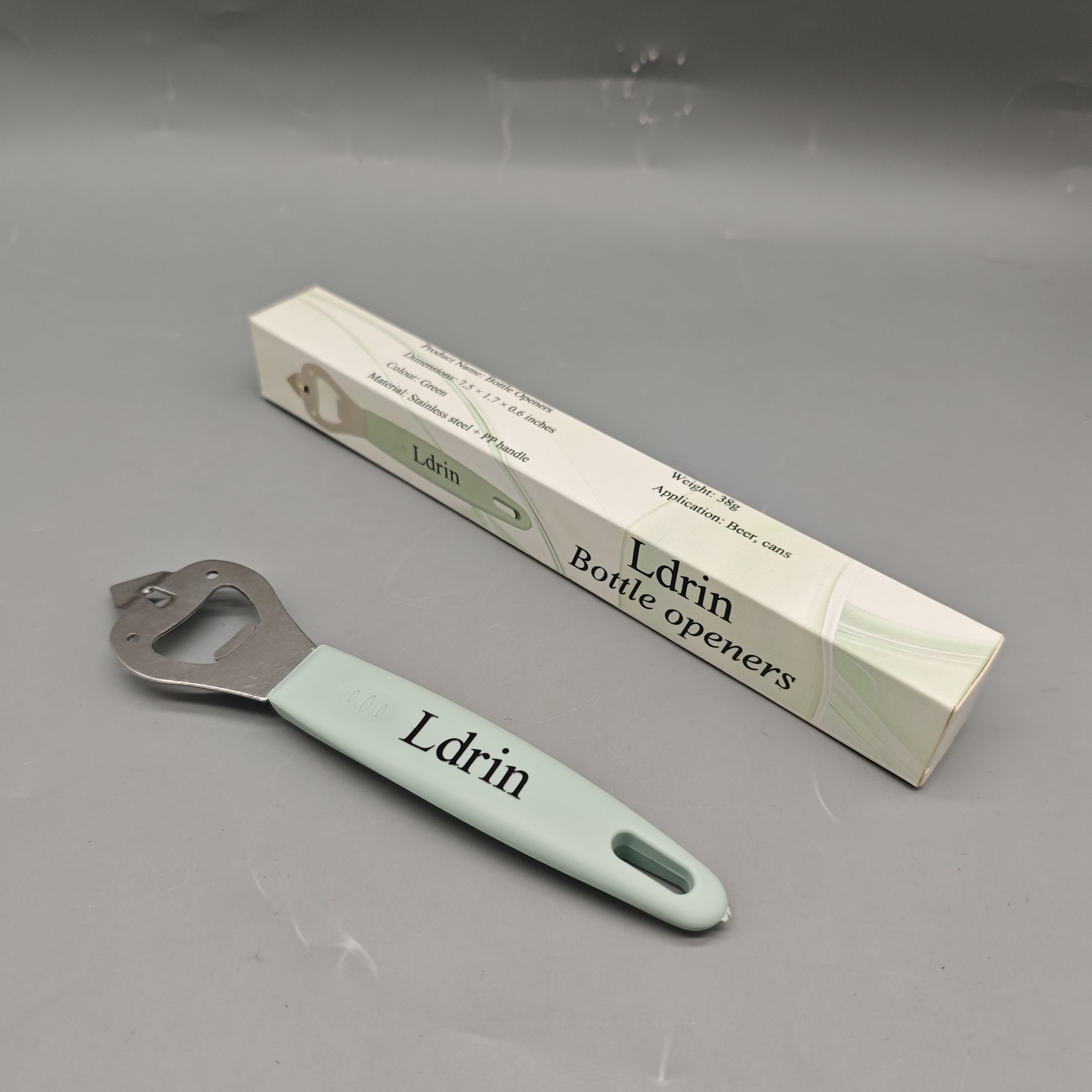 Ldrin Bottle Openers Stainless Steel Beer Can Opener with PP Handle, 7.5x17x0.6in Green Bottle Cap Remover, Lightweight 38g Manual Bar Tool for Home & Kitchen