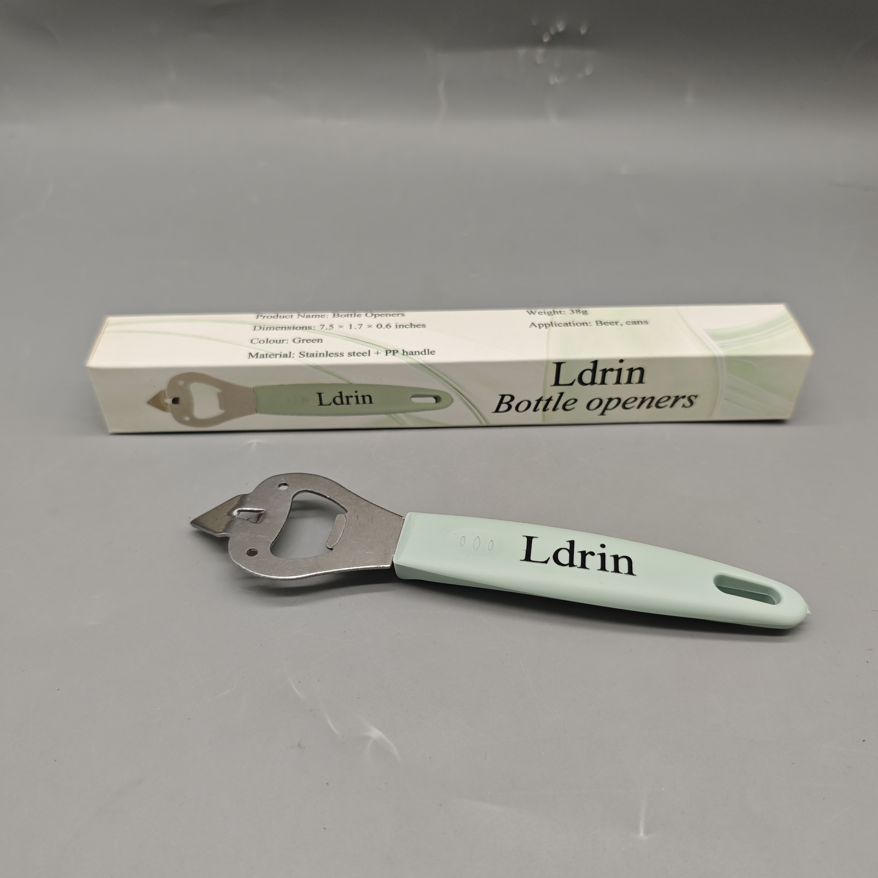 Ldrin Bottle Openers Stainless Steel Beer Can Opener with PP Handle, 7.5x17x0.6in Green Bottle Cap Remover, Lightweight 38g Manual Bar Tool for Home & Kitchen