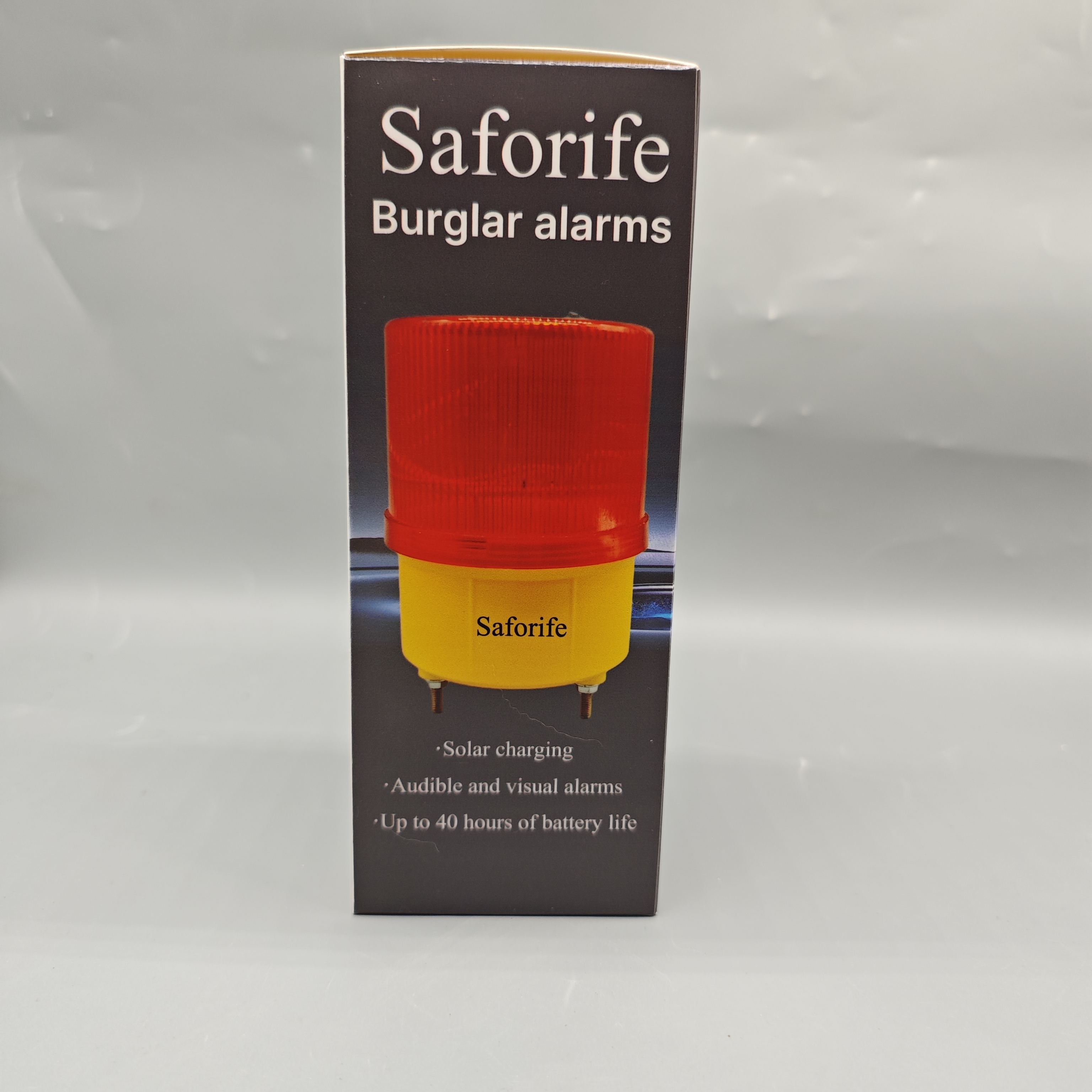 Saforife Burglar Alarm Red Solar Charging Siren Light DC12V/24V AC110V 2-3W 50/60Hz ABS PC Body 40H Long Battery