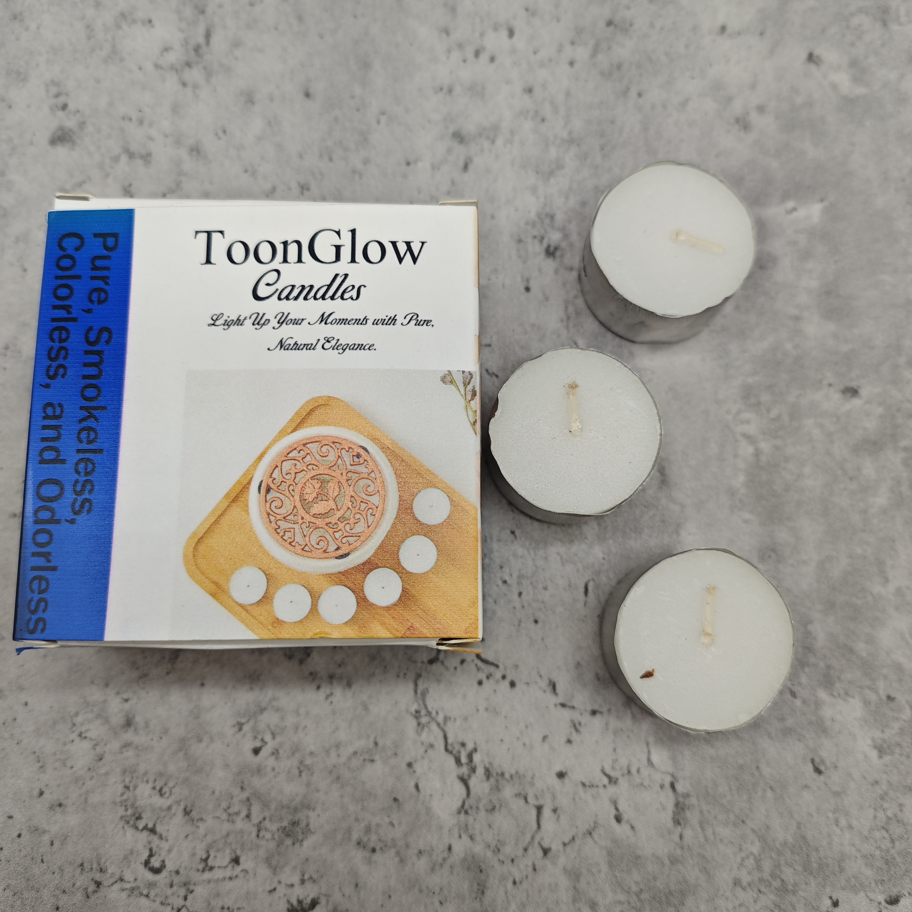 ToonGlow Candles – Natural Ghee Tealight Candles, 8 Pack, 38×24mm, Long-Lasting 8 Hours Burn Time, Healthy & Smokeless for Home, Spa, and Meditation