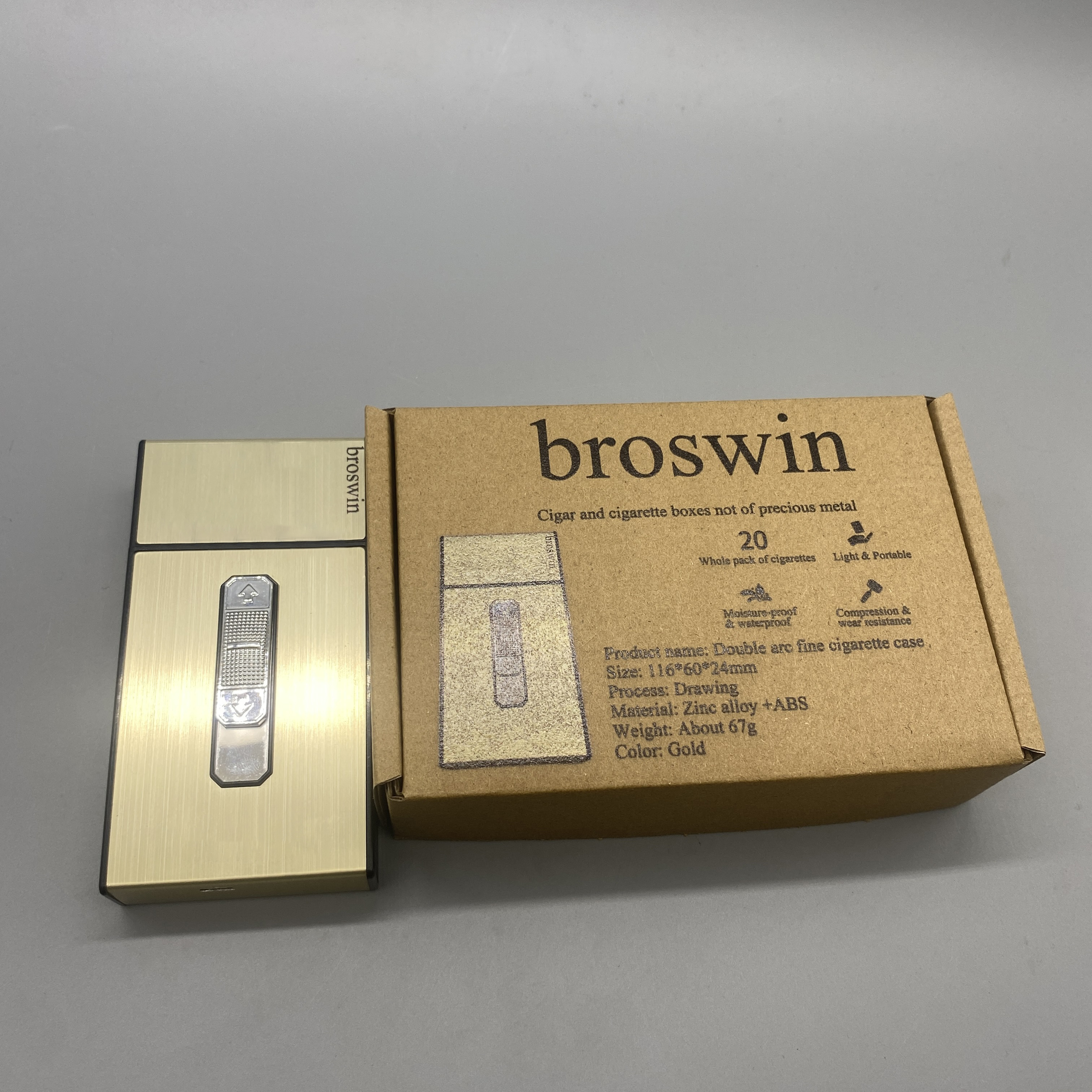 broswin Cigar and cigarette boxes not of precious metal - Elegant Zinc Alloy and ABS Case (116x60x24mm)