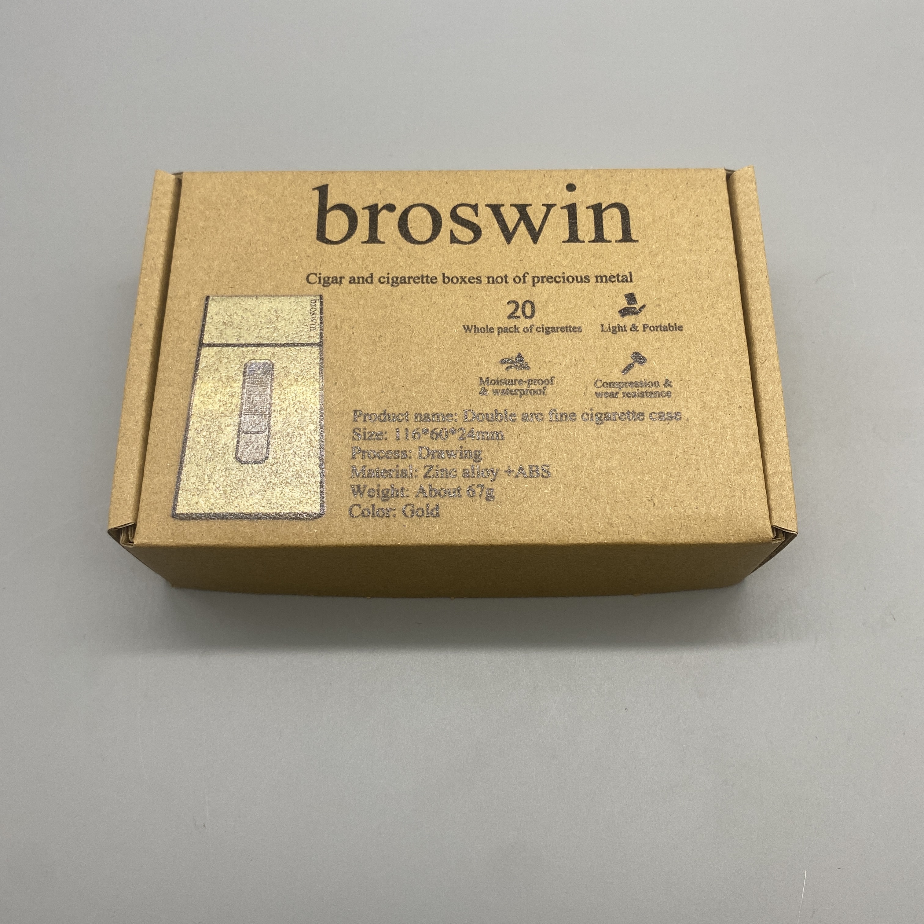 broswin Cigar and cigarette boxes not of precious metal - Elegant Zinc Alloy and ABS Case (116x60x24mm)