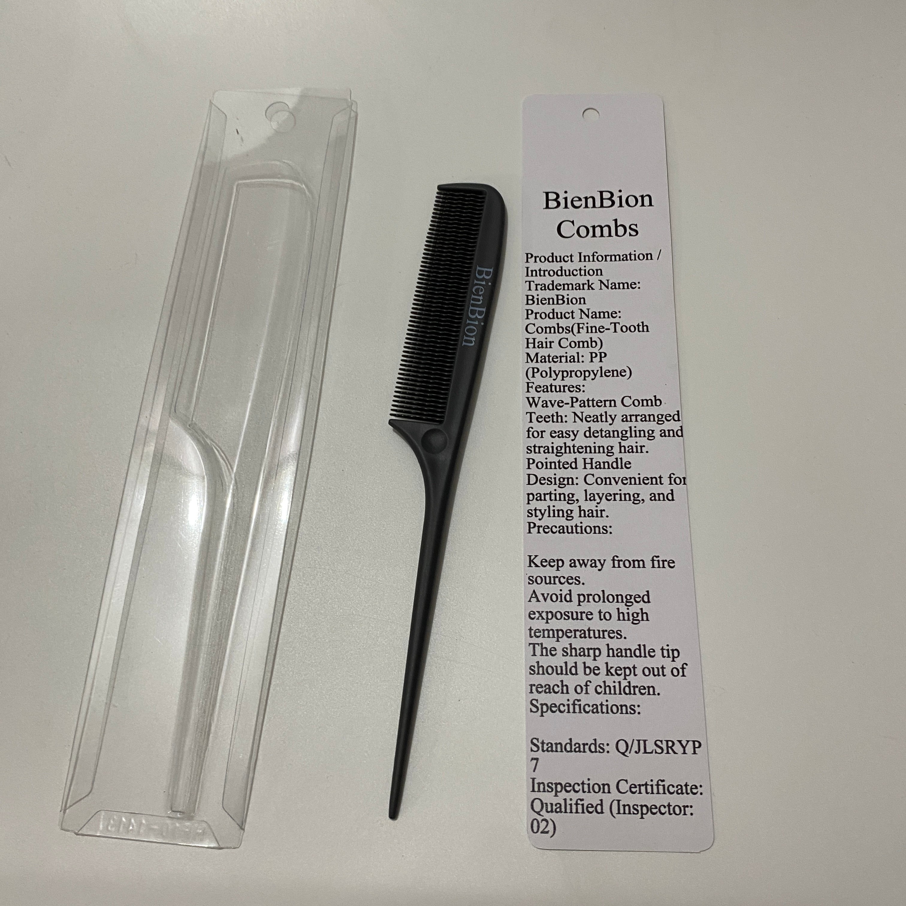 BienBion Fine-Tooth Hair Comb, Polypropylene Material, Wave-Pattern Teeth, Pointed Handle Design