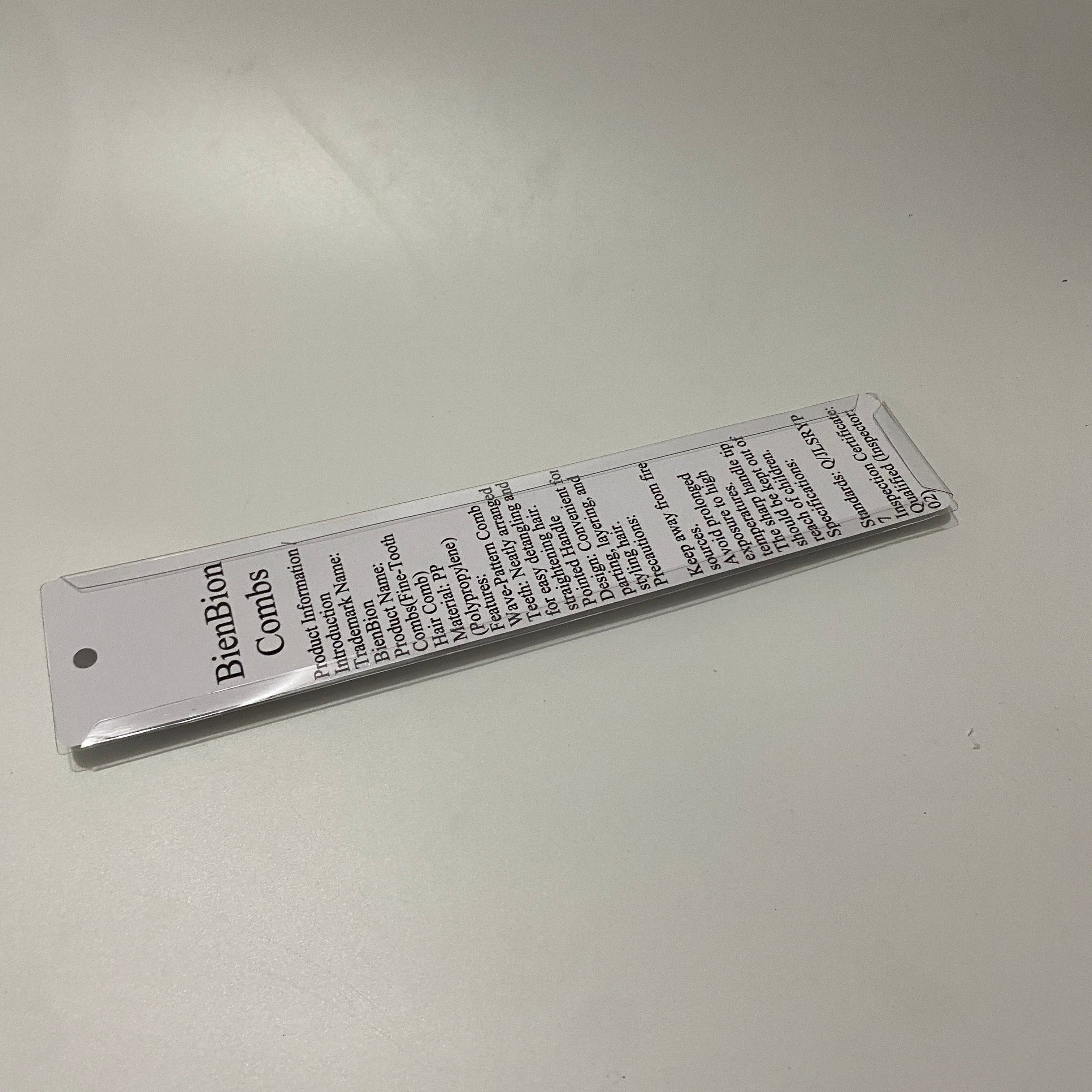 BienBion Fine-Tooth Hair Comb, Polypropylene Material, Wave-Pattern Teeth, Pointed Handle Design